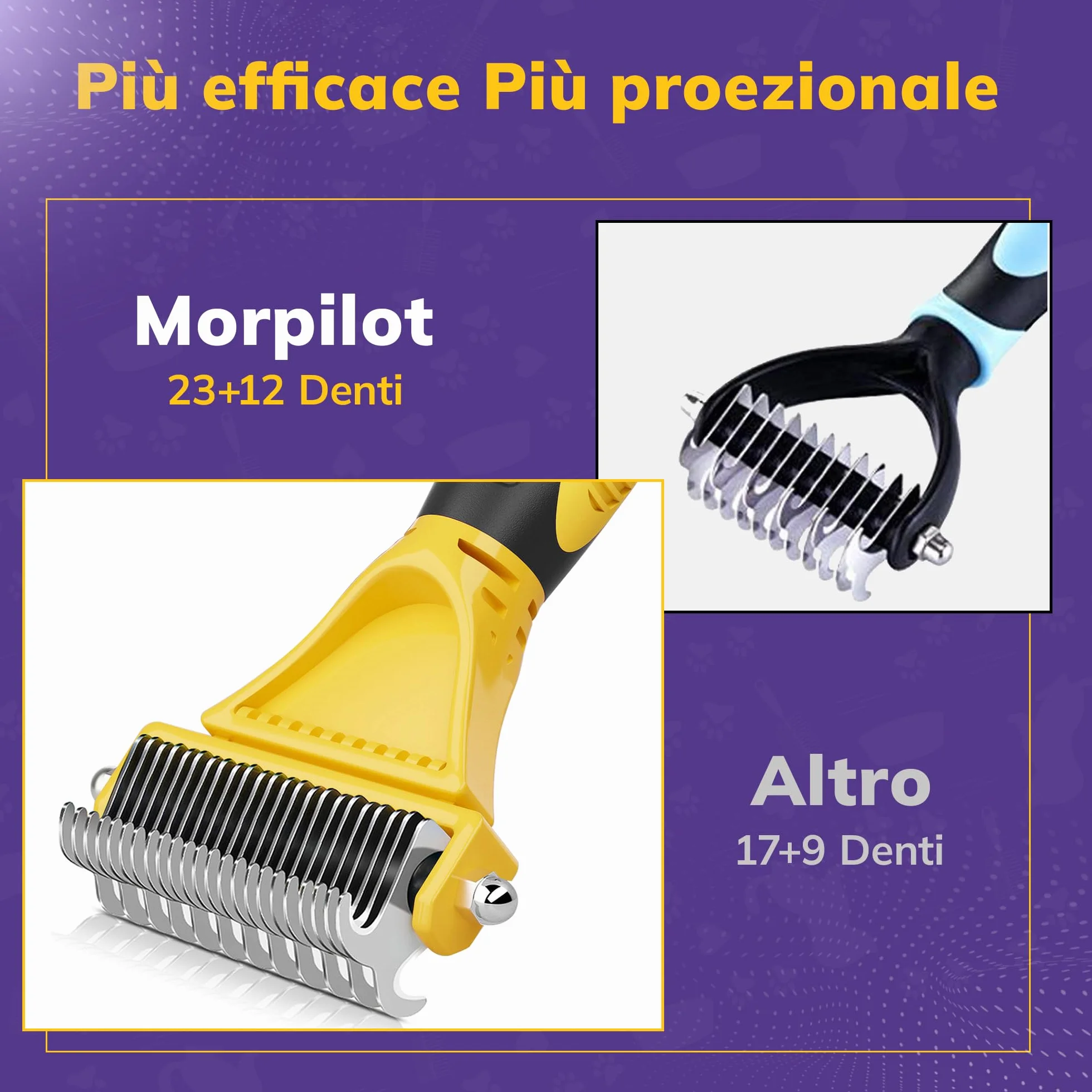 Morpilot Spazzola per Cani Gatti Pelo Lungo, Pettine Professionale Spazzola Sottopelo Cardatore Rimuovere Peli Superflui Sbrogliare Nodi