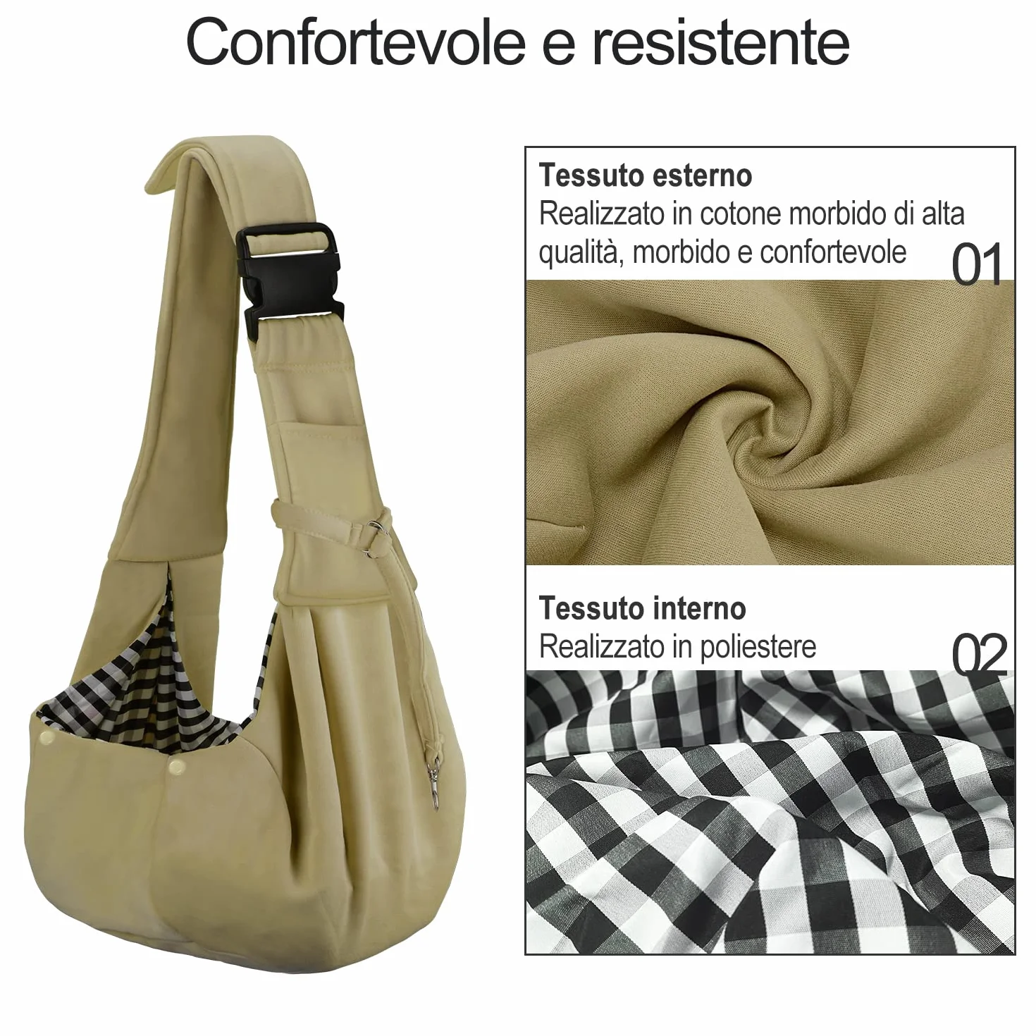 PETLOFT Borsa Trasportino Zaino per Cani Piccoli, Cross-Body Pet Sling Carrier, Regolabile Fino a 4.99kg