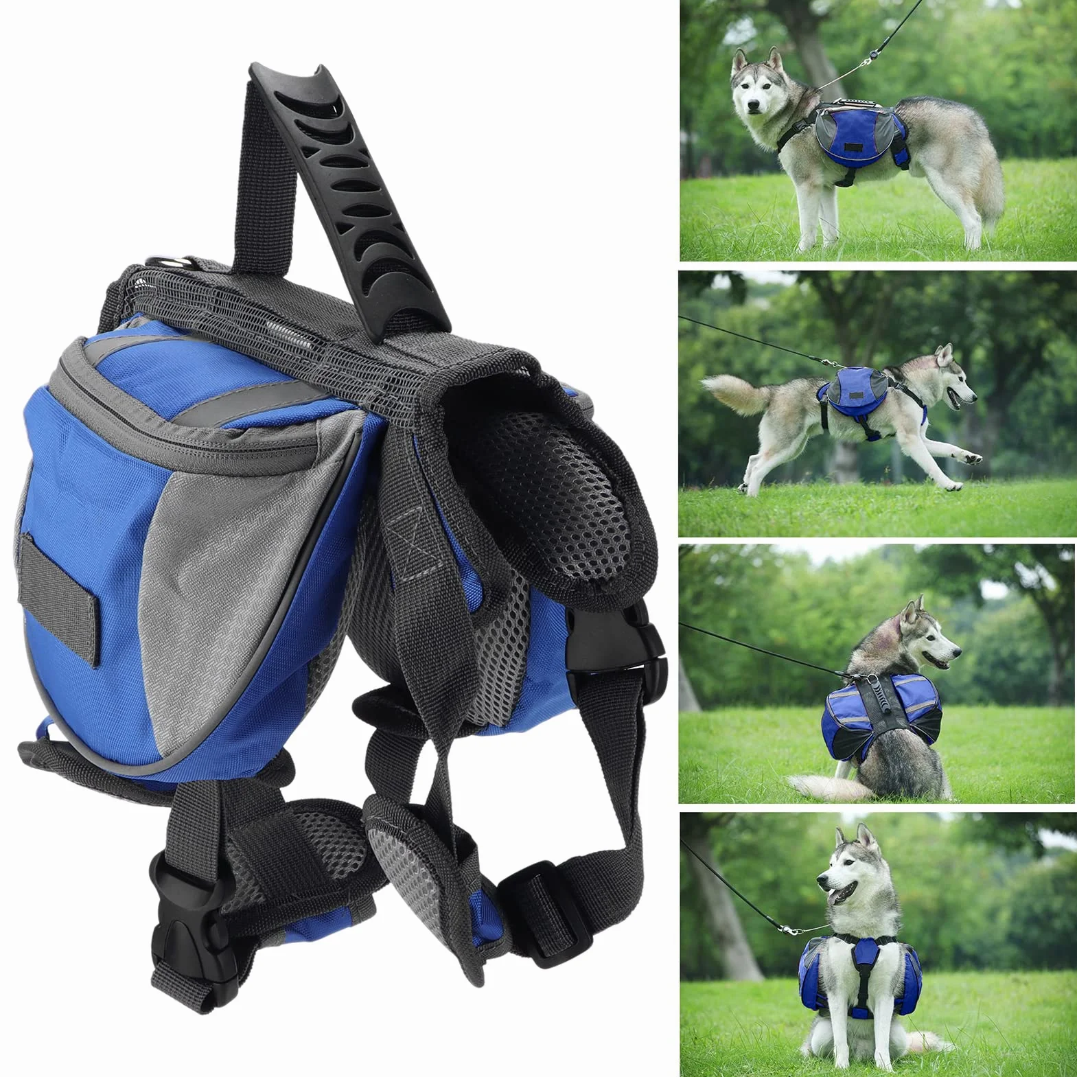 Pssopp Borse Laterali per Cani Nylon Hound Travel Camping Zaino Riflettente e Traspirante con Tasca per Cane(M)