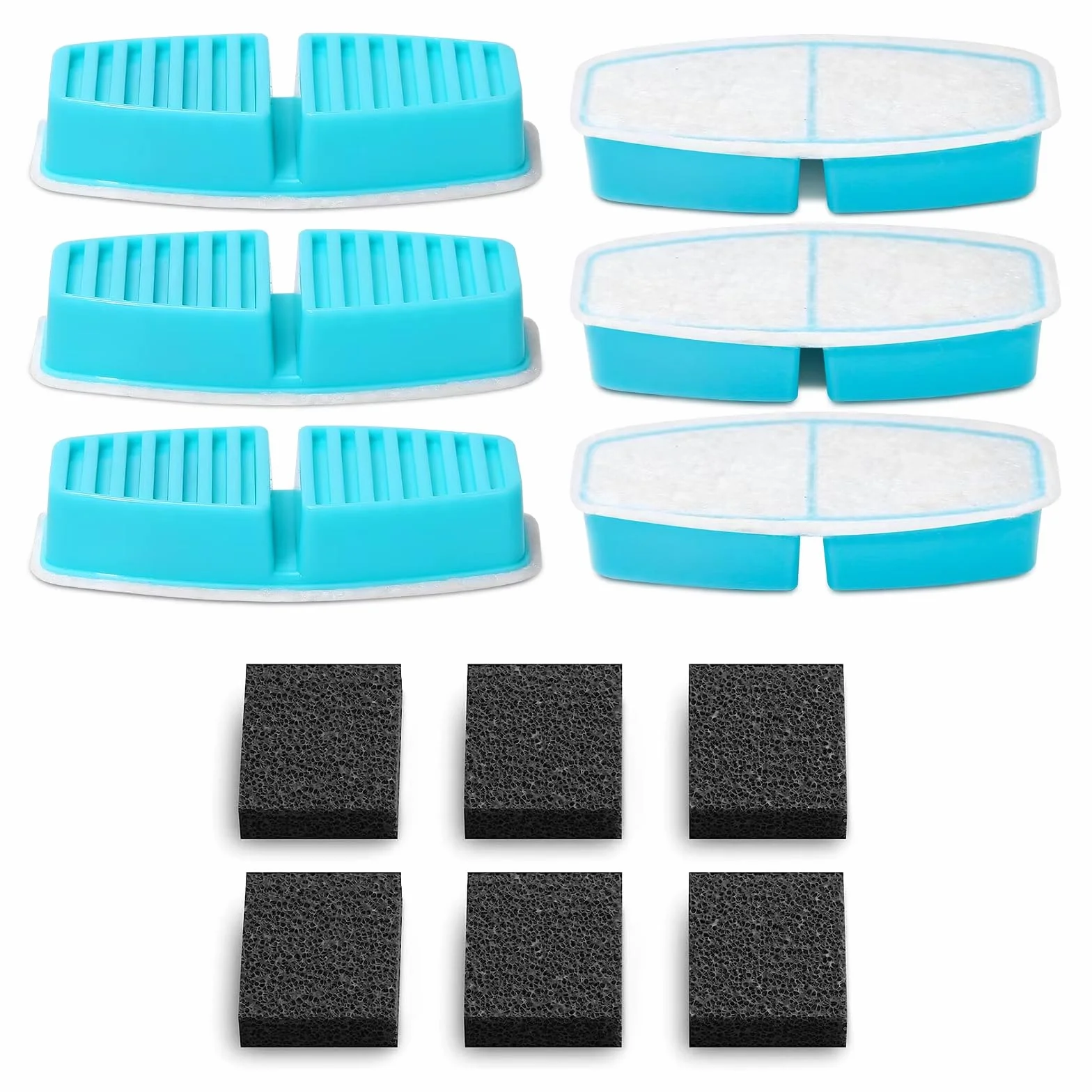 POOEKEN 12 confezioni (6 filtri + 6 spugne) per la fontana dell'acqua per gatti a batteria B3, filtri di ricambio per fontana per gatti con filtro a carbone attivo, fibra ultra-fine