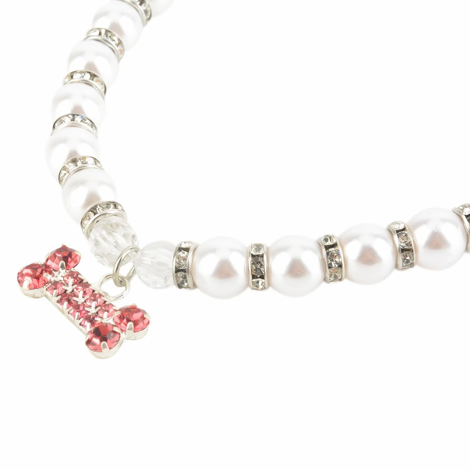 PAIDEFUL Collana per cani di piccola taglia con perline di perle e ciondolo osso diamante gioiello regolabile leggero rosa M