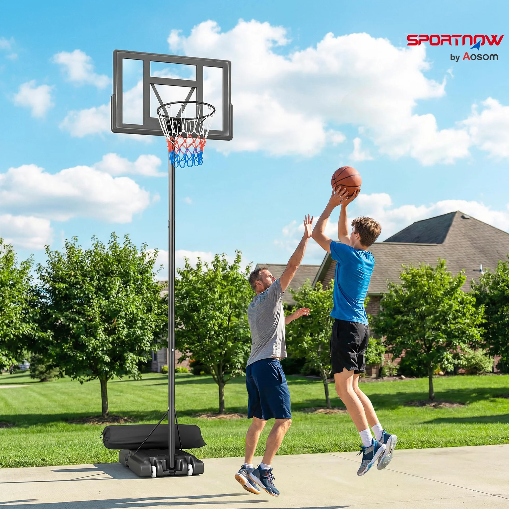 SPORTNOW Canestro Basket Esterno Regolabile in Altezza 135-305 cm, con Ruote, Base Riempibile, Tabellone Infrangibile, Nero