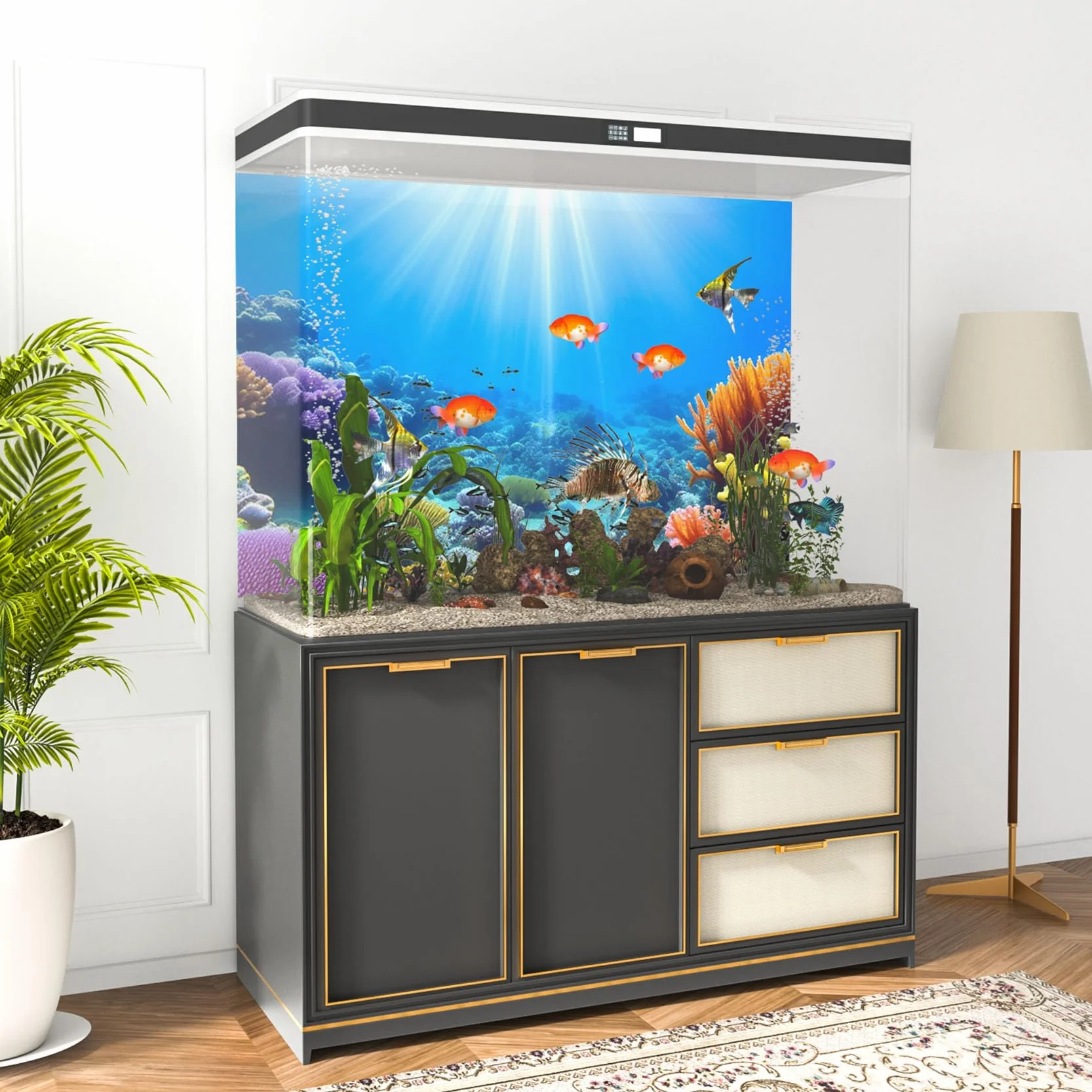 120x50cm Acquario Subacqueo Sfondo Luce del Sole Blu Mare Colorato Barriera Corallina Mondo Sottomarino Pesce Serbatoio Poster Sfondo