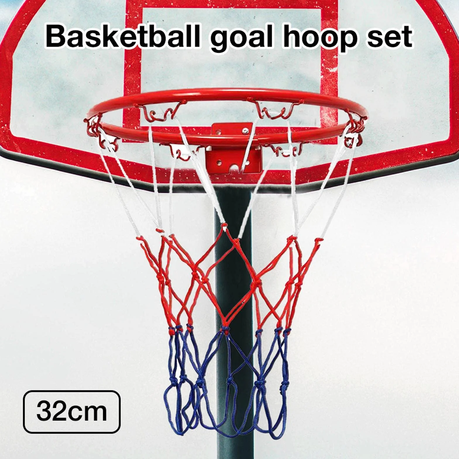 Canestro da Basket da Muro in Ferro con Rete, 32cm, per Esterno e Interno