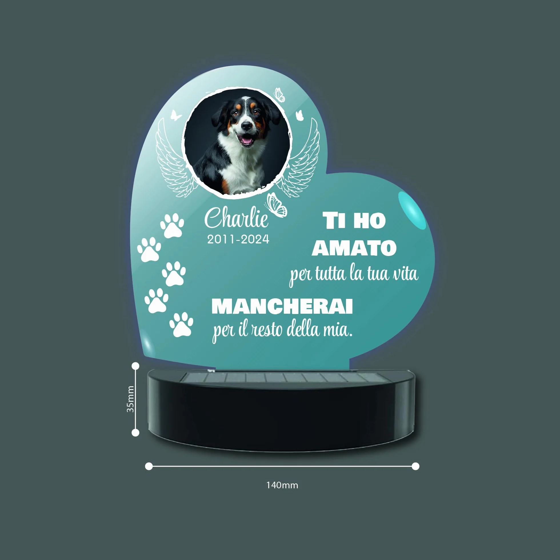 La Farfalla di Legno Lampada Commemorativa LED Solare per Cane e Gatto Memoriale da Giardino Personalizzabile Cuore
