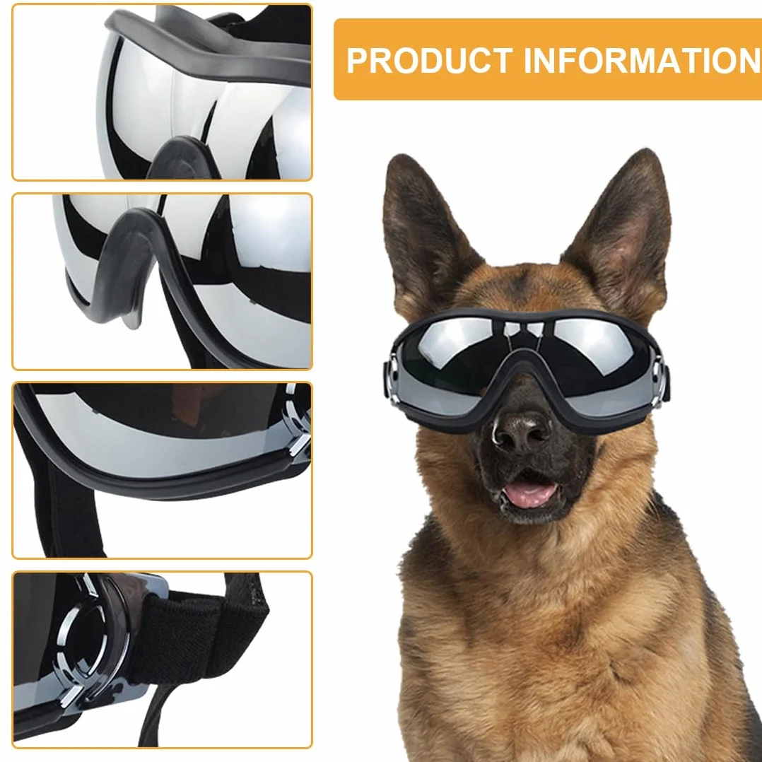 Occhiali per Cani Impermeabili con Protezione UV e Fascia Elastica Regolabile per Cani di Taglia Medio-Grande