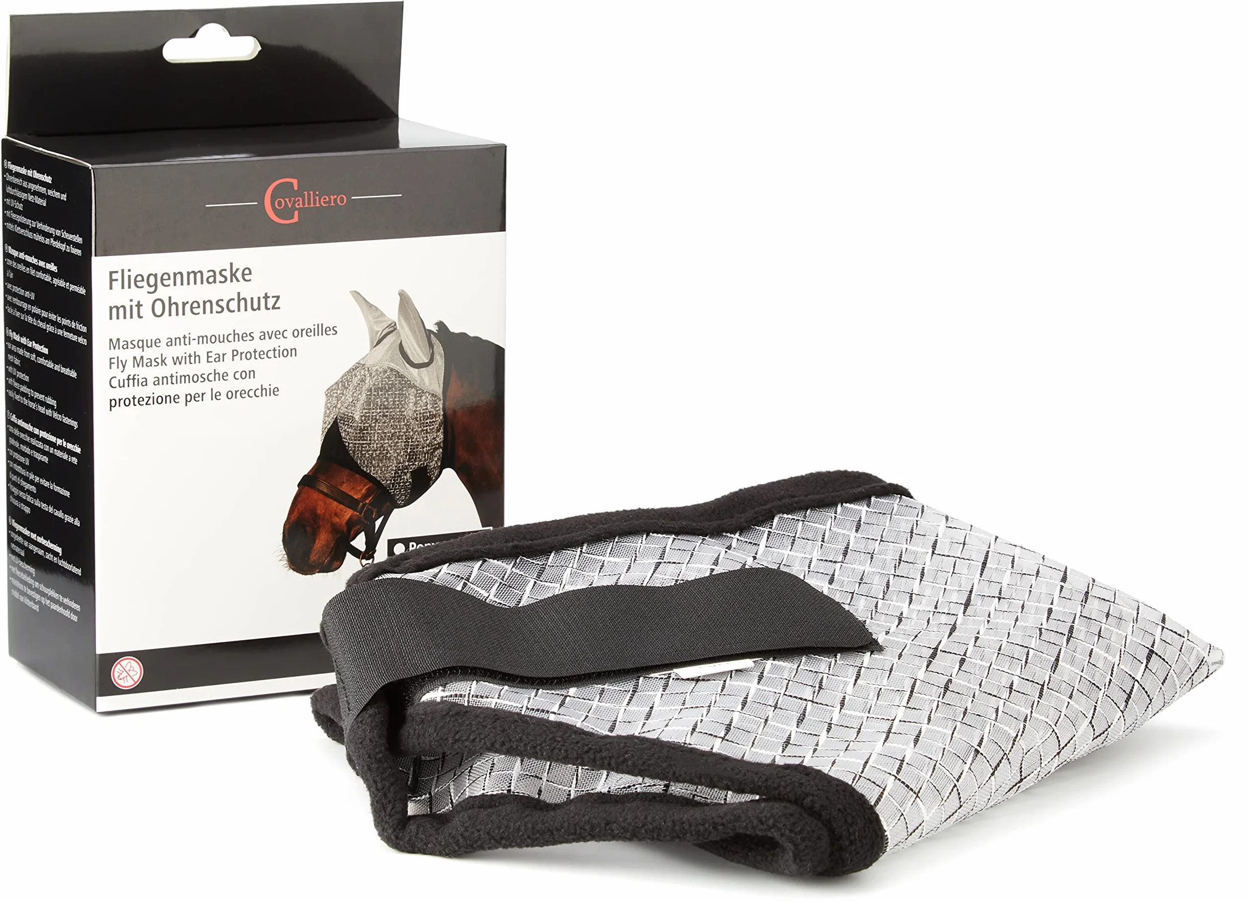 Kerbl, 324517, Maschera antimosche con protezione per le orecchie e protezione UV, Bianco, Full