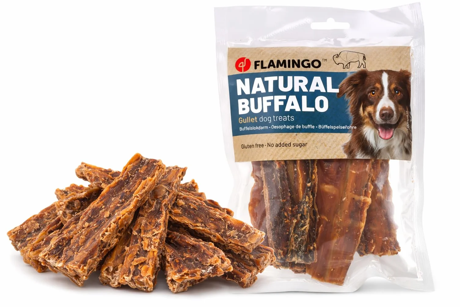 snack per cani - bastoncini per cani - esofago di bufalo piatto 100g - snack naturale - senza glutine - senza zuccheri aggiunti - senza additivi