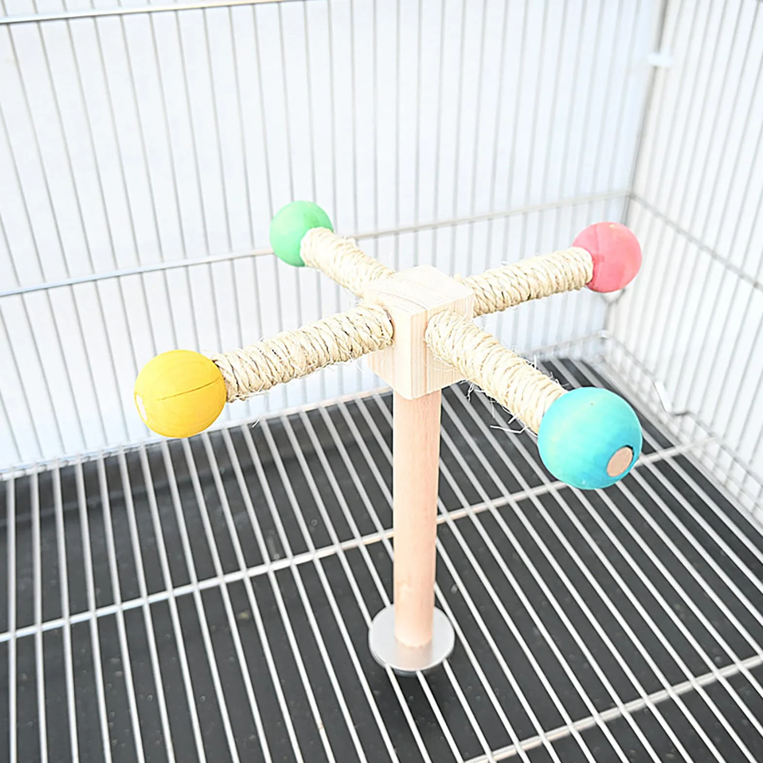 Giocattoli per Uccelli di Legno Parco Giochi per Pappagalli Giostra Accessori Gabbia Posatoio Colorato