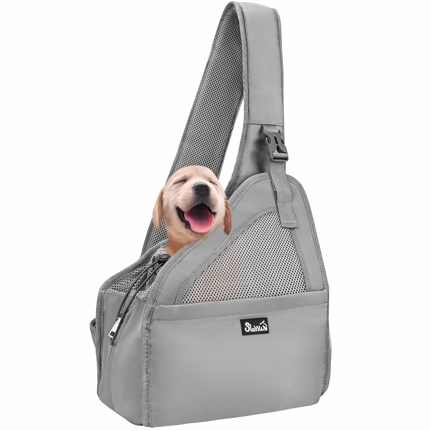 Nasjac Pet Dog Sling Carrier, Hands Free Papoose Small Animal Puppy Travel Bag Tote Cinturino imbottito regolabile Rete traspirante Fondo rigido Apertura Tasca frontale Cintura di sicurezza Lavabile