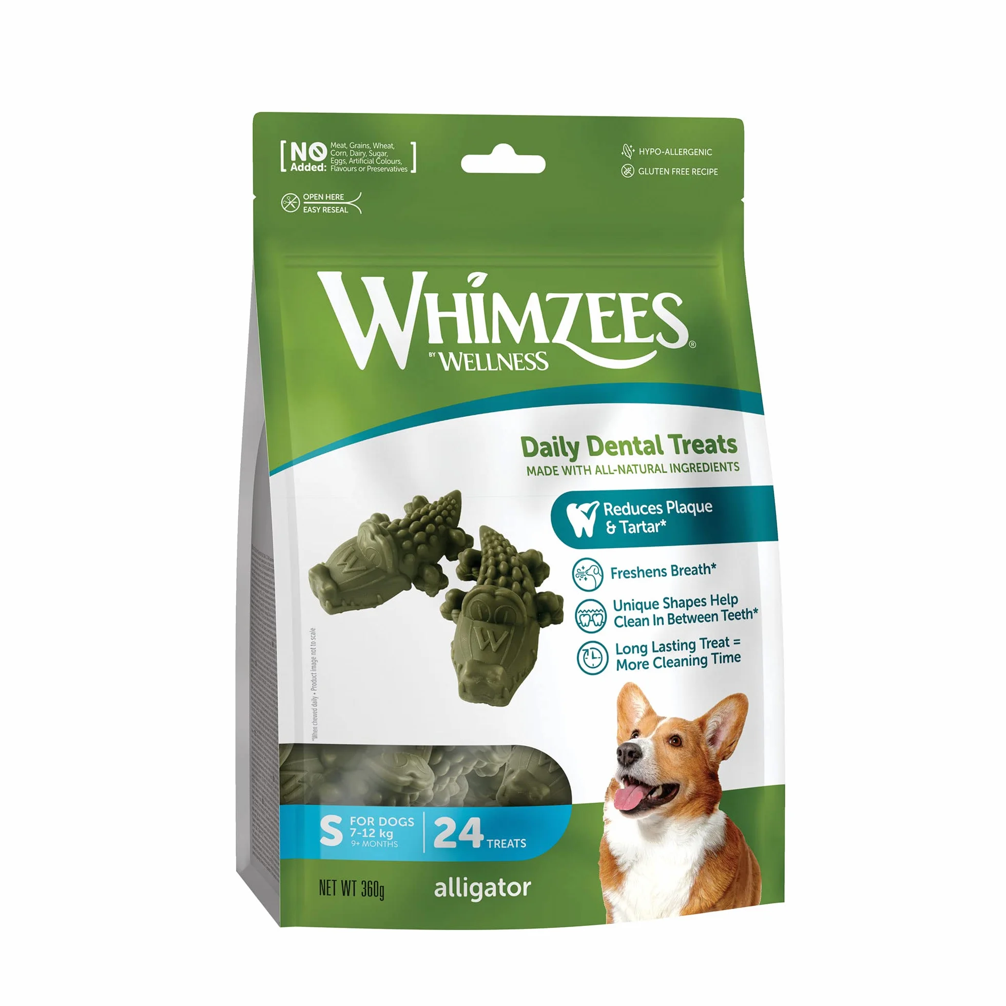 WHIMZEES Alligator S, 24 Pezzi – Taglia S, Snack per Cani di Piccola Taglia, Naturali & Senza Cereali, Vegetariane, Senza Zuccheri Aggiunti