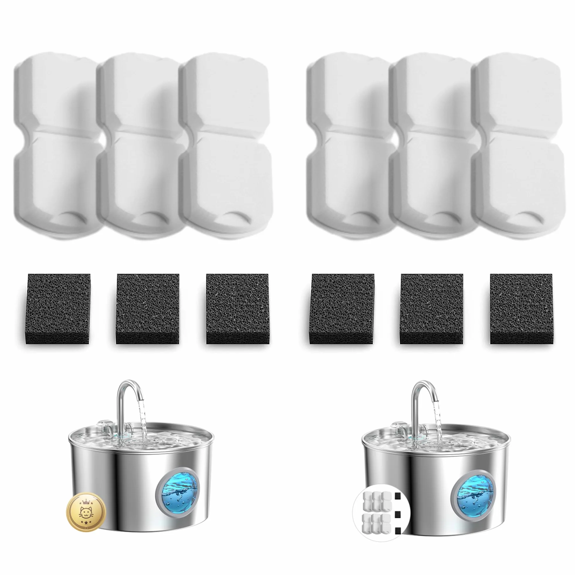 Fontanella per Gatti 12 Filtro: 6 Filtri a Carbone + 6 Filtri in Schiuma - Filtrazione Multipla - Esaltazione del Gusto - Adatto per GIOTOHUN Fontana per Gatti Acciaio Inox