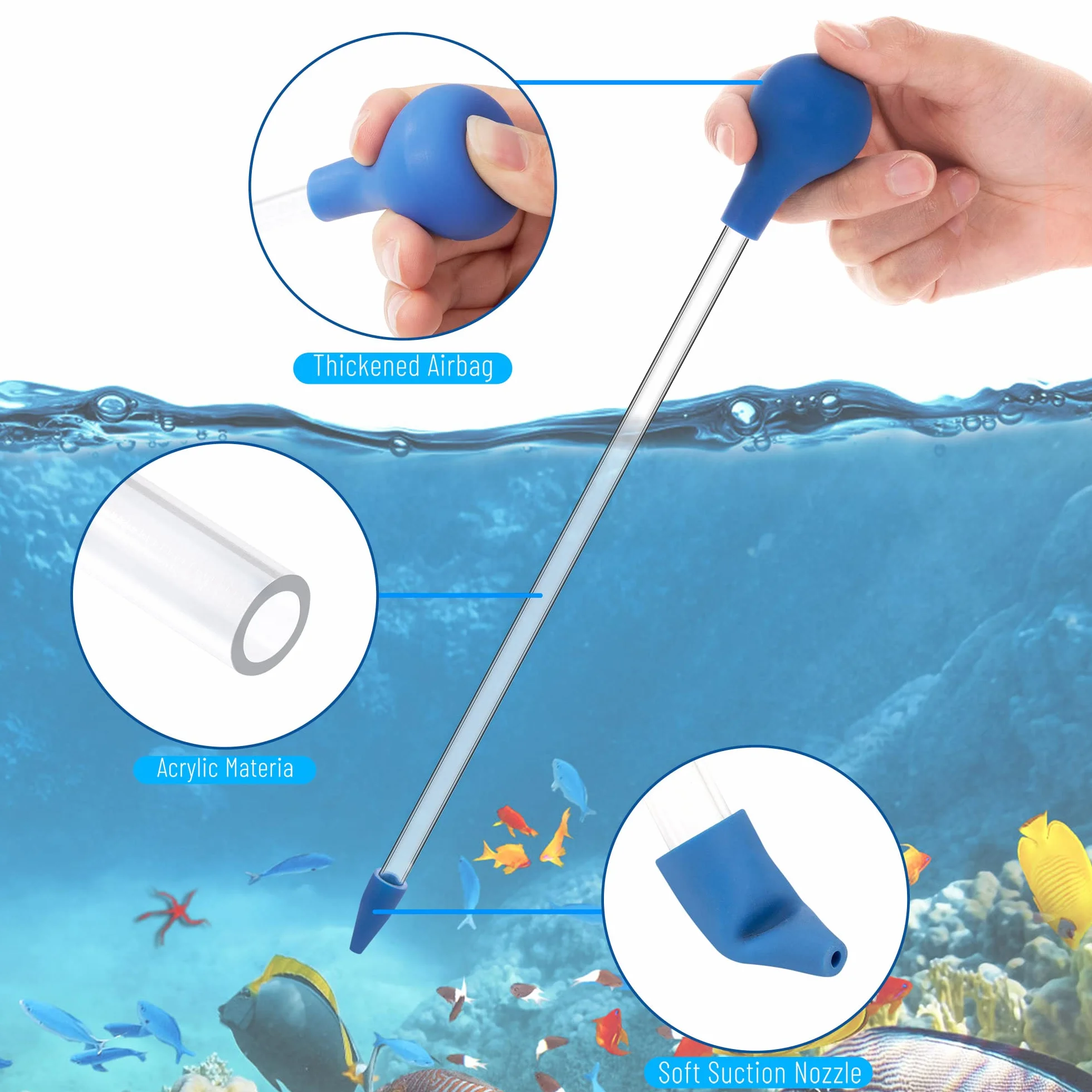Mangiatoia per Coralli Lungo 30 cm Tubo di Alimentazione in Acrilico per Pesci Marini Pipetta Lunga per la Maggior Parte Degli Organismi d'Acquario 2 Pezzi (Blu)