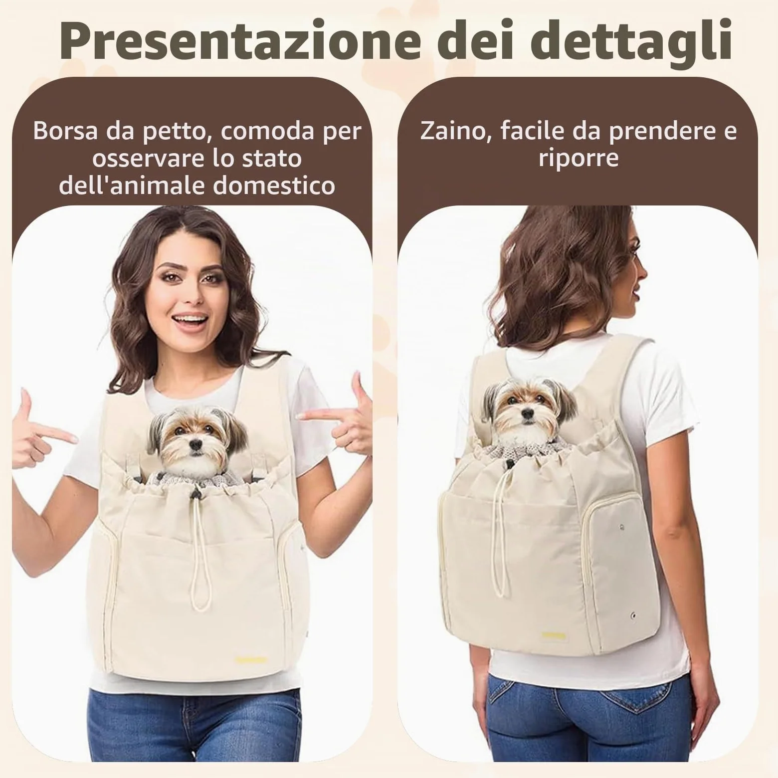 Galatée Zaino anteriore per cani, regolabile, per escursionismo, campeggio, viaggi, bianco sporco