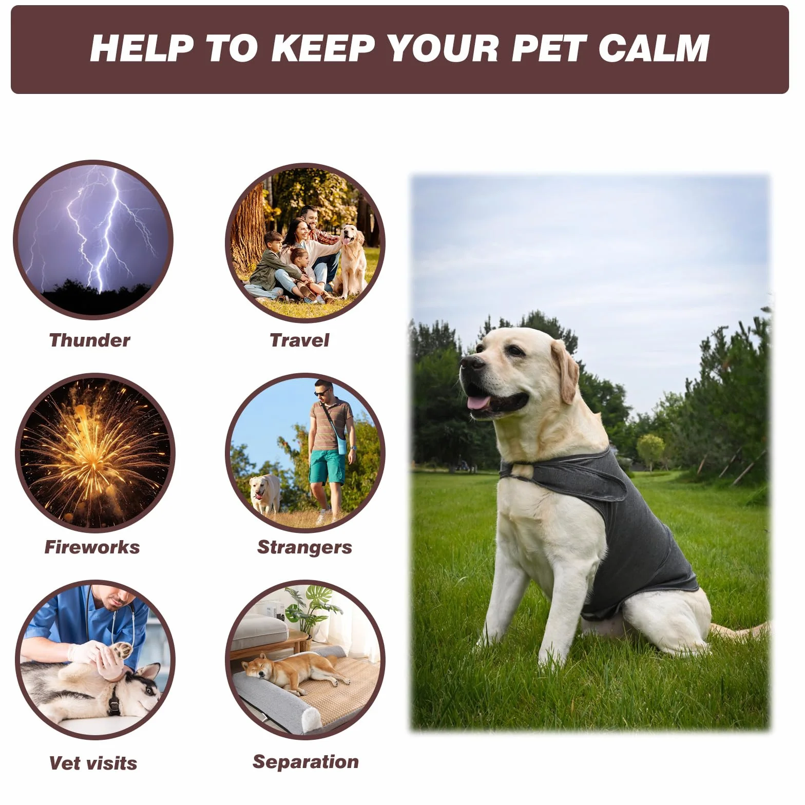 Ansiety Cappotto calmante per cani leggero traspirante giacca ansia fuochi d'artificio