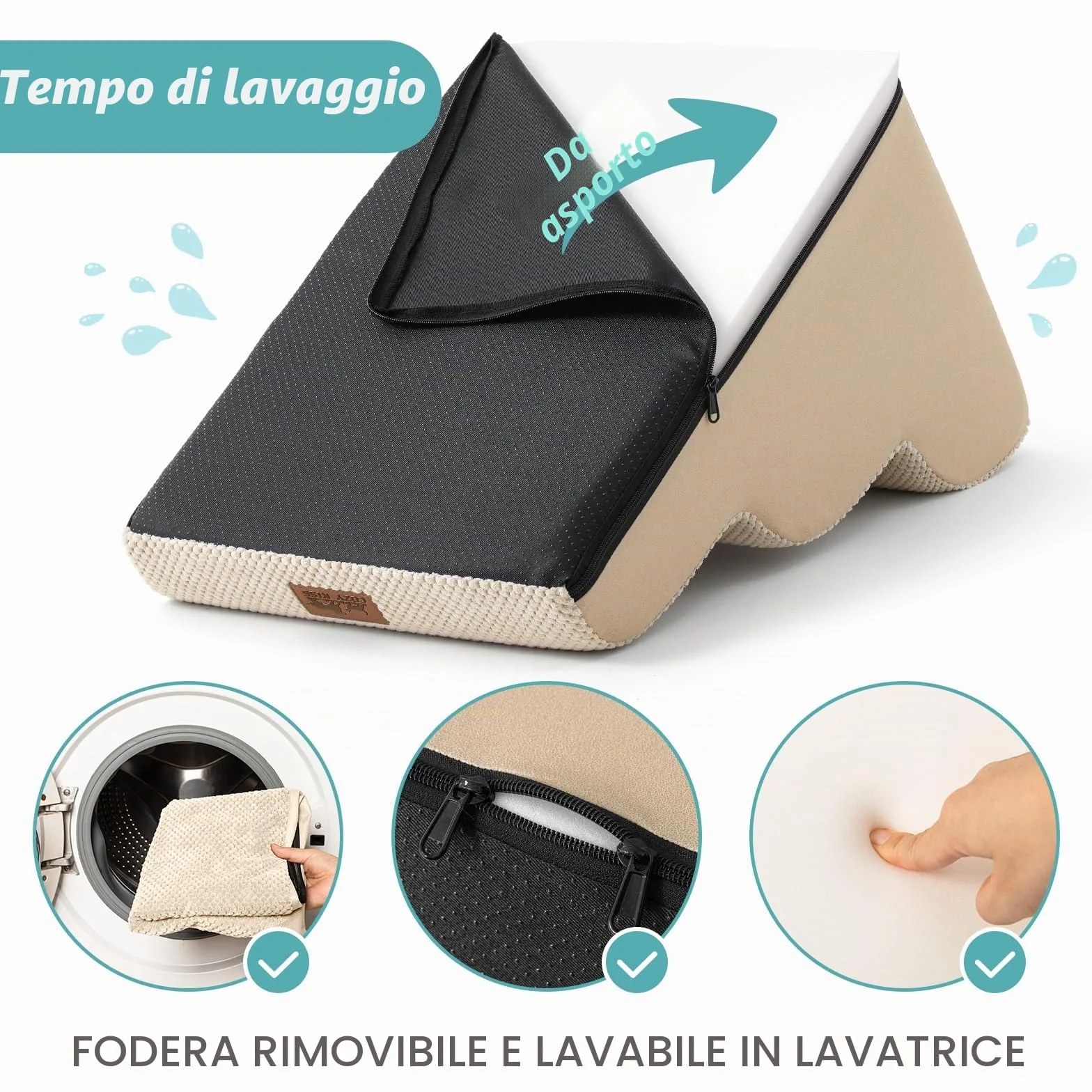 Scale per Cani di Piccola Taglia con Rampa per Gatti, 40x57x40cm, 3 Gradini, Beige