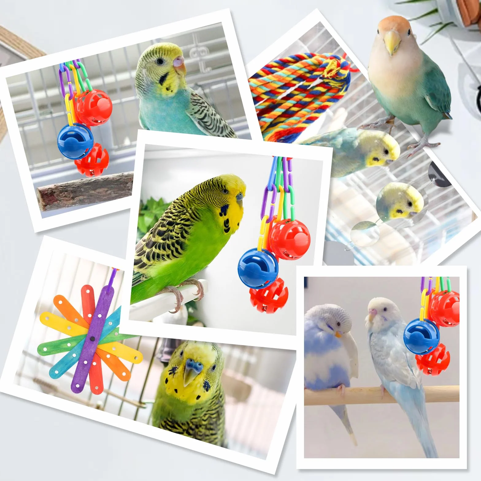 QUOZUO 4 Pezzi Giocattoli Pappagallo Uccelli Giochi da Masticare Altalena Appesa Gabbia Legno Corda Perch