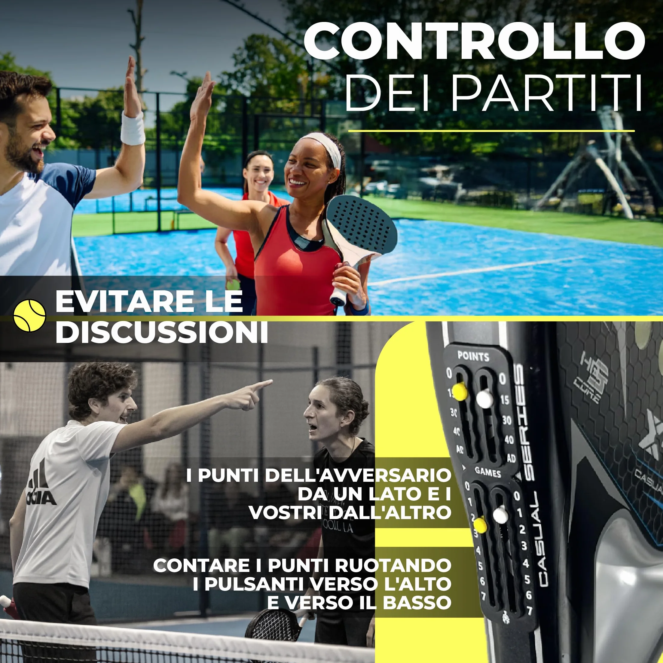 SEGNAPUNTI Padel e Tennis Portachiavi Conta Punti Accessorio per Racchetta