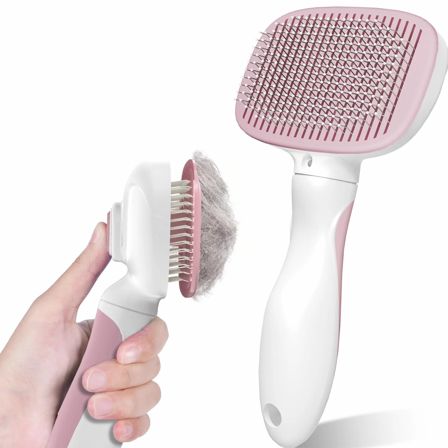 Zivacate Spazzola per Gatti, Autopulente per Animali Domestici, Nettoyage en Un Clic, Spazzola Cani, Manico Antiscivolo, Adatto a Cani e Gatti a Pelo Lungo, Medio e Corto - Rosa-Bianco