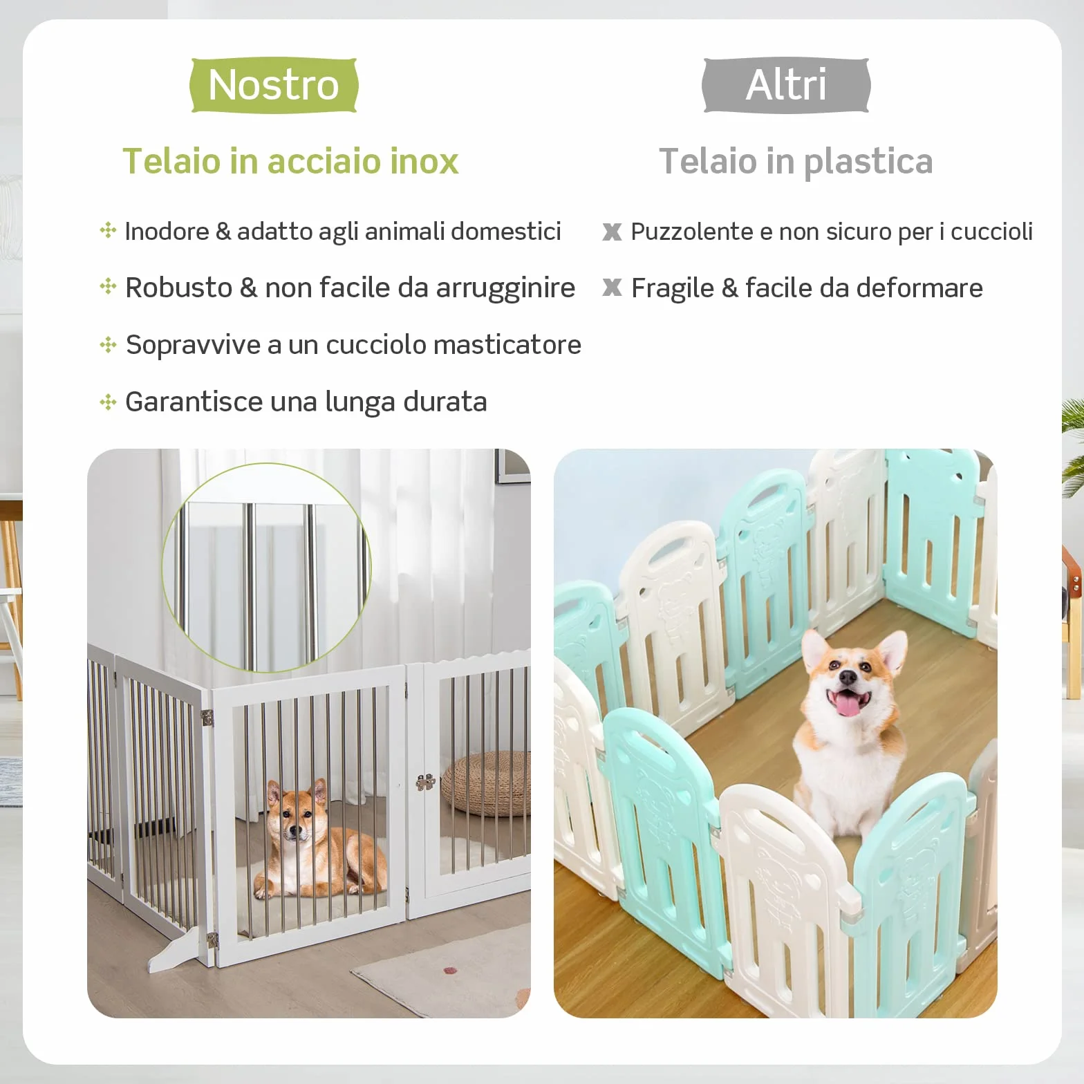 COSTWAY Cancelletto per Cani Pieghevole in Legno, Cancello per Animali Domestici 6 Ante, Box per Cani Piccola/Media Taglia, 80 x 61 x 1,8 cm