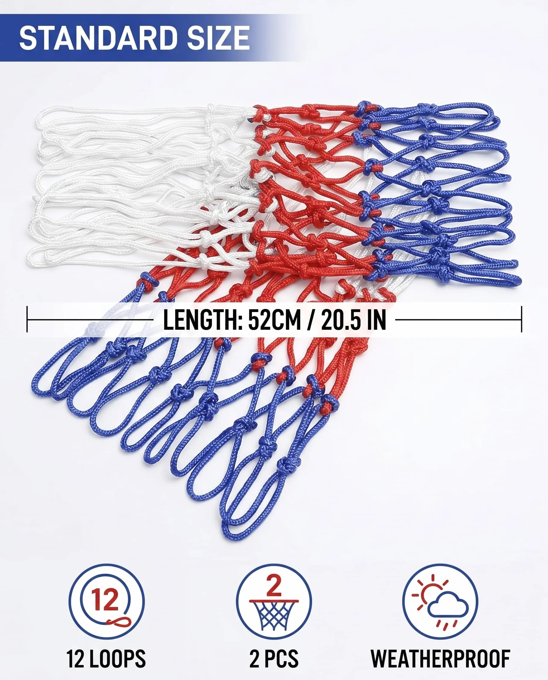 Set 2 reti da basket in nylon di ricambio 12 fori per canestro standard