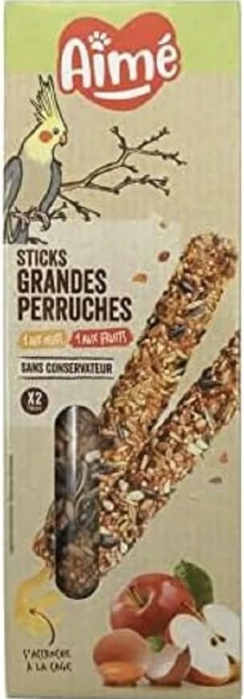 Aimé | Sticks Uova e Frutta | Cibo per Uccelli | Bacchette a base di Frutta Rossa e Uova | per Grandi Parrucche | A Base di Vitamine | 2 x 115 g