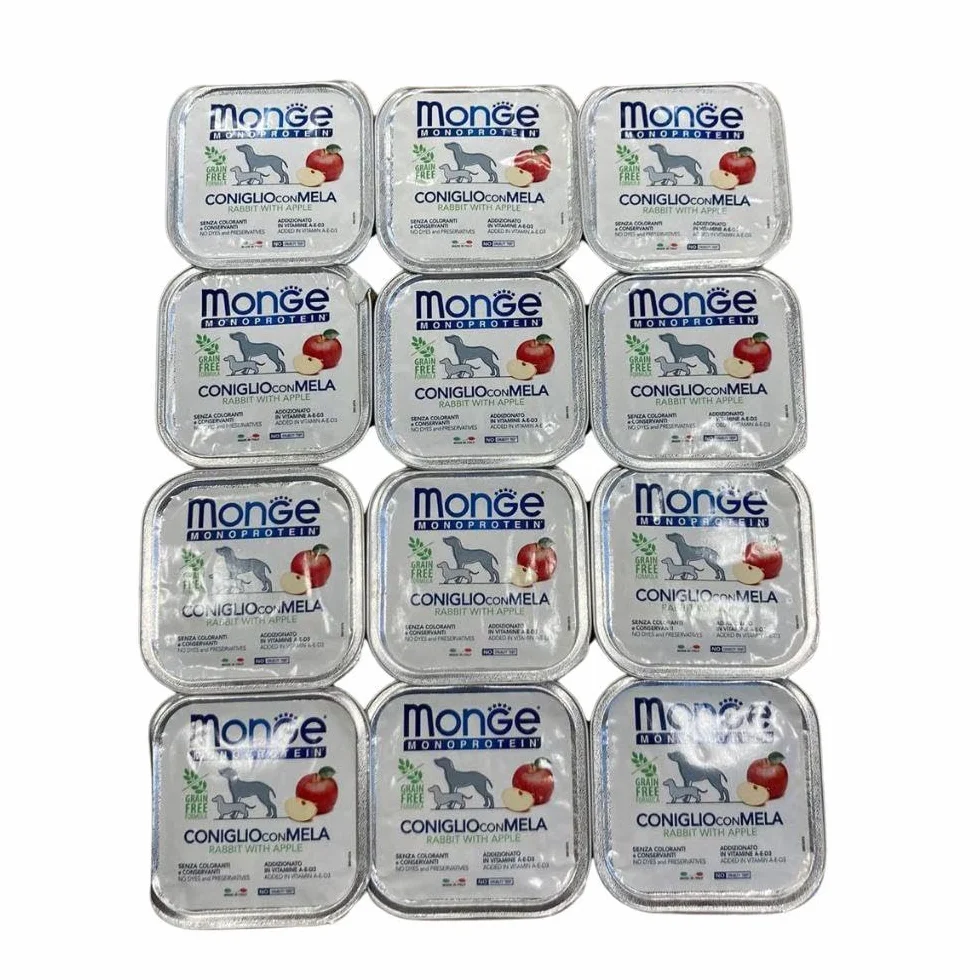 Monge Monoprotein umido cane gusto CONIGLIO CON MELA formula grainfree | 12 vaschette da 150 grammi l'una.
