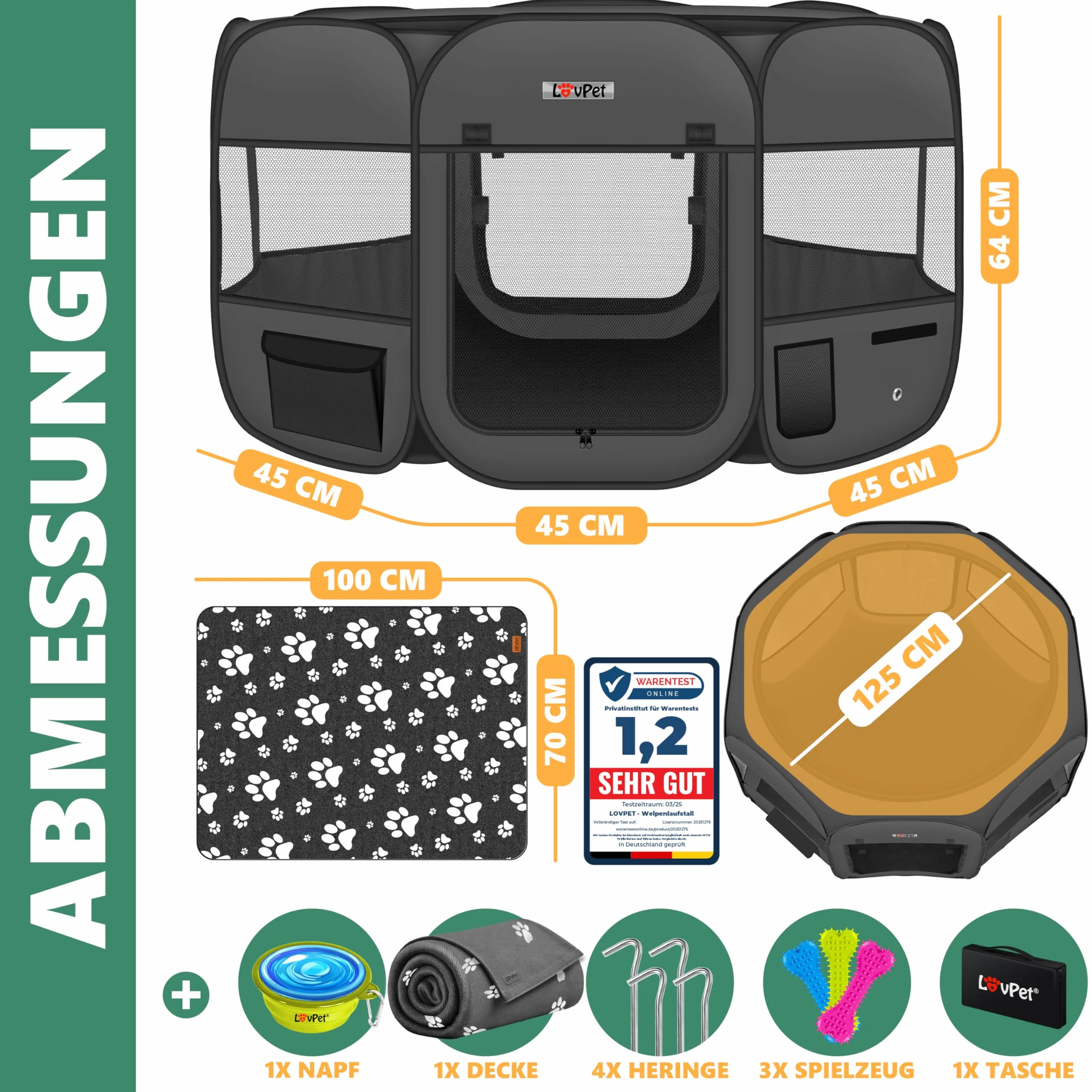Lovpet® Recinto per Cuccioli - recinto per Animali Pieghevole per Piccoli Animali, Gatti, incl. Ciotola - Box - Recinzione - Tessuto Oxford - Sistema Pop-up
