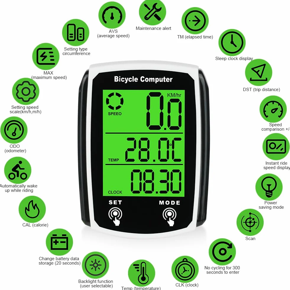 URAQT Computer Bicicletta Impermeabile 19 Funzioni Ciclocomputer LCD Display Retroilluminato Supporto