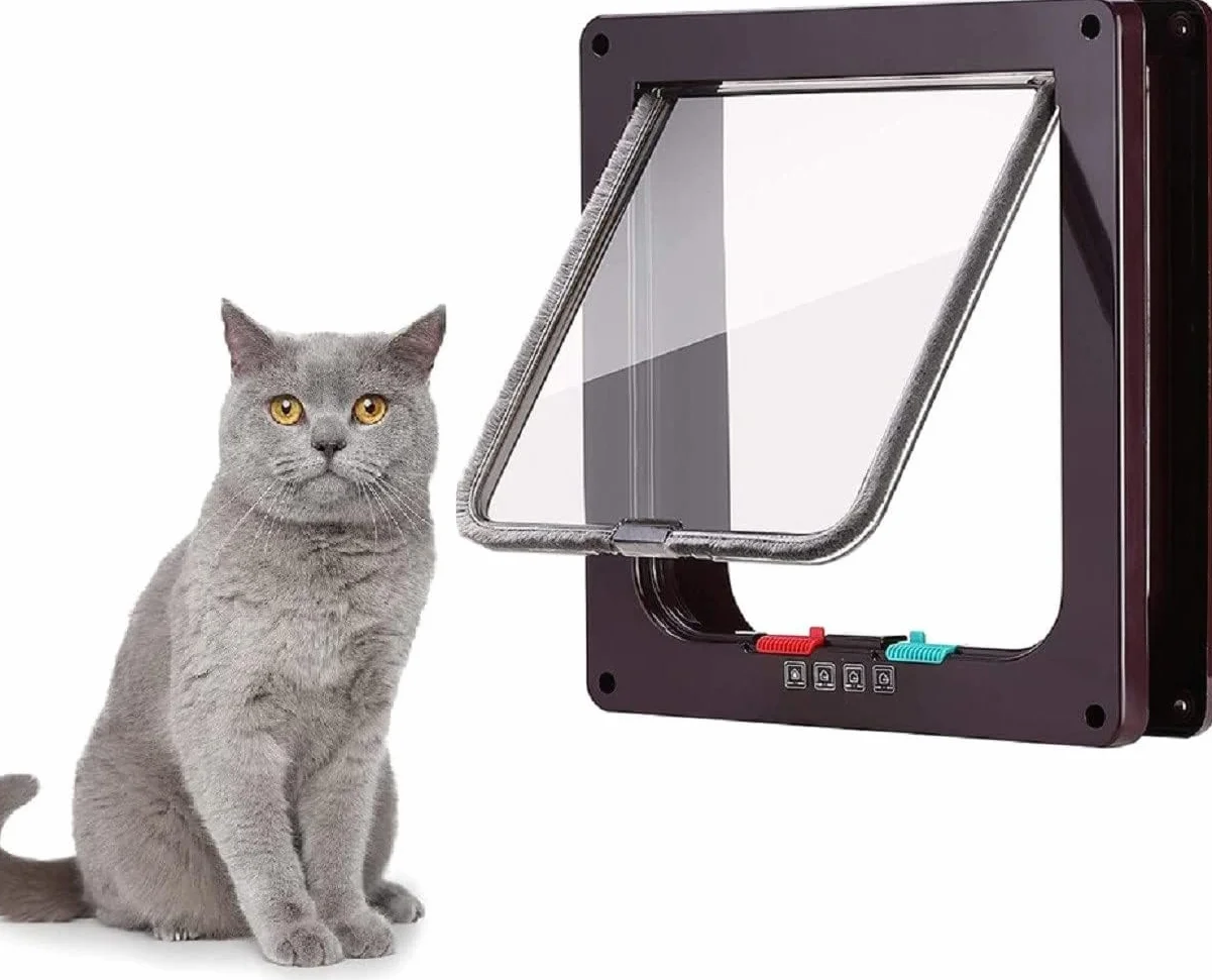 Porta Schermo per Animali Domestici Gattaiola per Gatti Porta Scorrevole Marrone