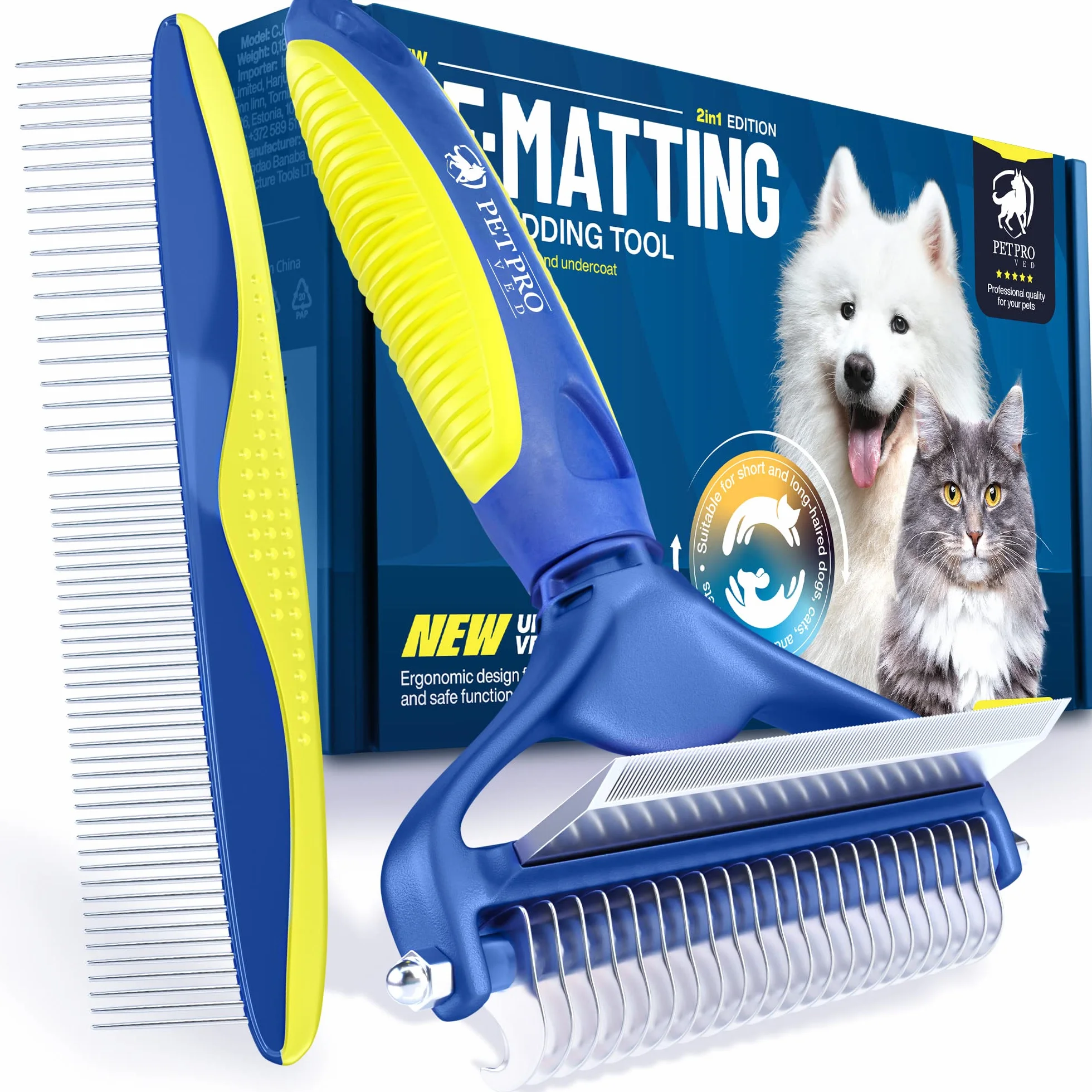 PETPROVED Spazzola per Cani Pelo Lungo Medio 2in1 Sottopelo Doppia Faccia Spazzole per Gatti