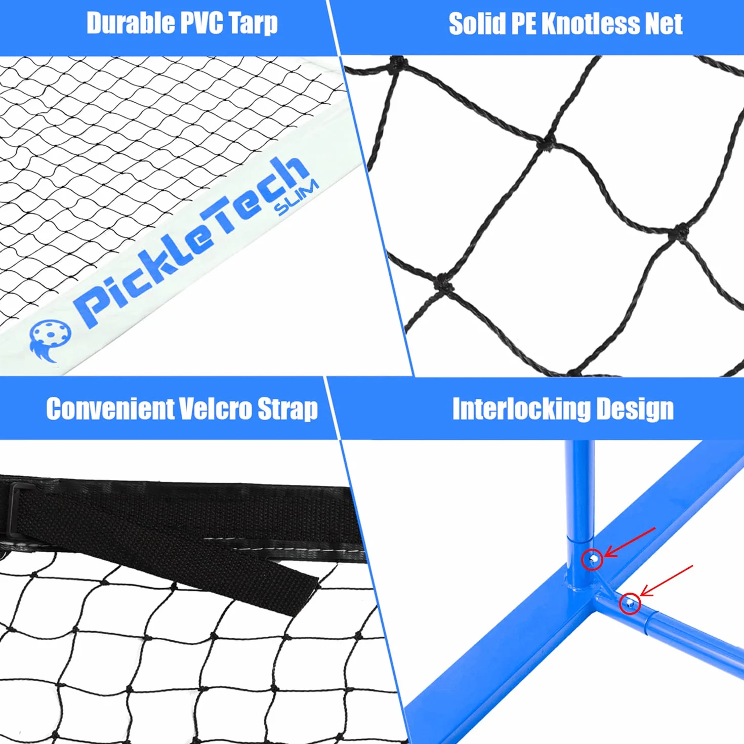 PICKLETECH – Rete da Pickleball portatile Slim 4.0 – 6,7 m – Rete da torneo – Resistente – Con borsa da trasporto – Equipaggiamento professionale – Set da gioco