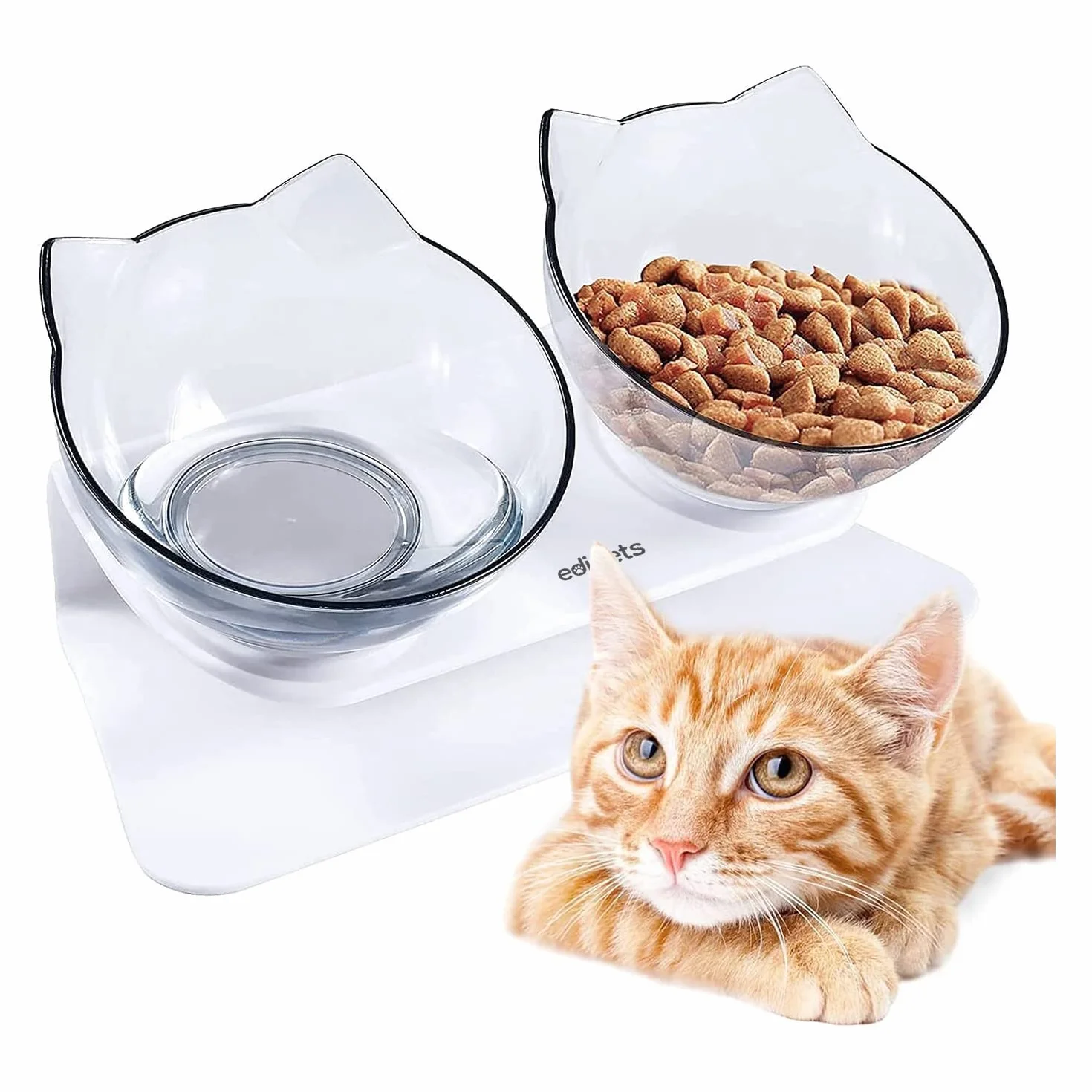 Edipets, Ciotole per Gatti Rialzate, Ciotola Gatto, Acqua e Cibo, Trasparente, Aiuta a Ridurre la Pressione sulle Vertebre (Trasparente)