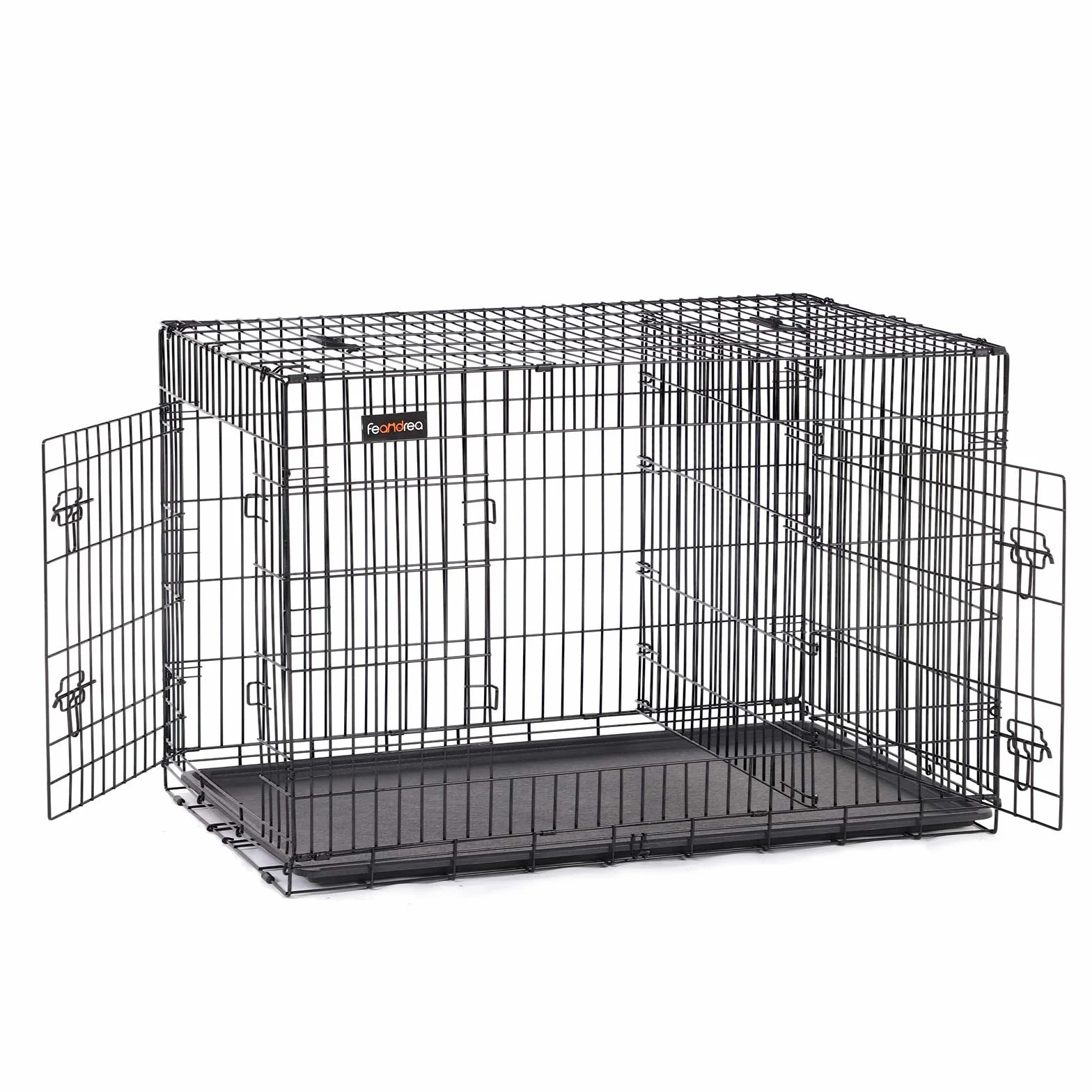 Feandrea Gabbia per Cani Pieghevole, con 2 Porte, Divisorio, Vassoio Rimovibile, 107 x 70 x 77,5 cm, XL, Nero PPD42BK