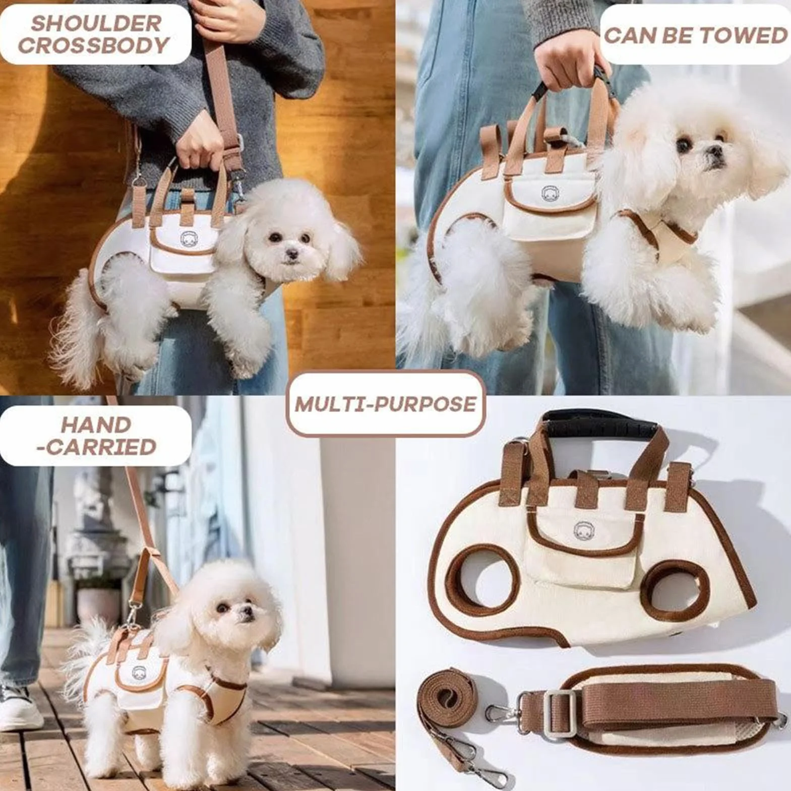 Zaino per il trasporto del cane, zaino per il trasporto di animali domestici con borsa per snack, cinghie traspiranti regolabili per auto, calmante, passeggiate, escursionismo, campeggio, allenamento