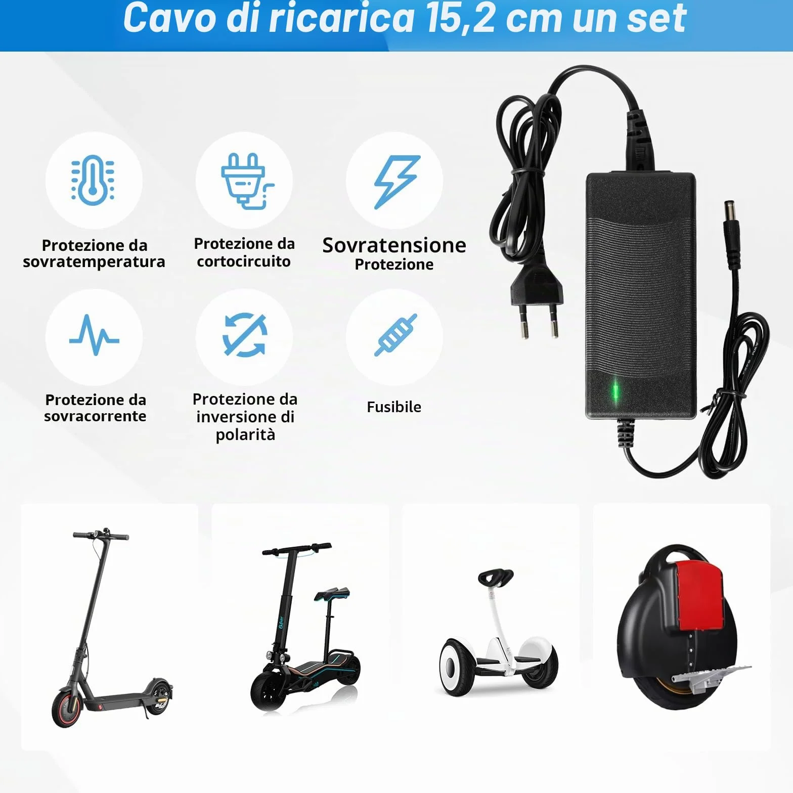 Caricatore Monopattino Elettrico 42V 2A per M365 Scooter con 6 Connettori