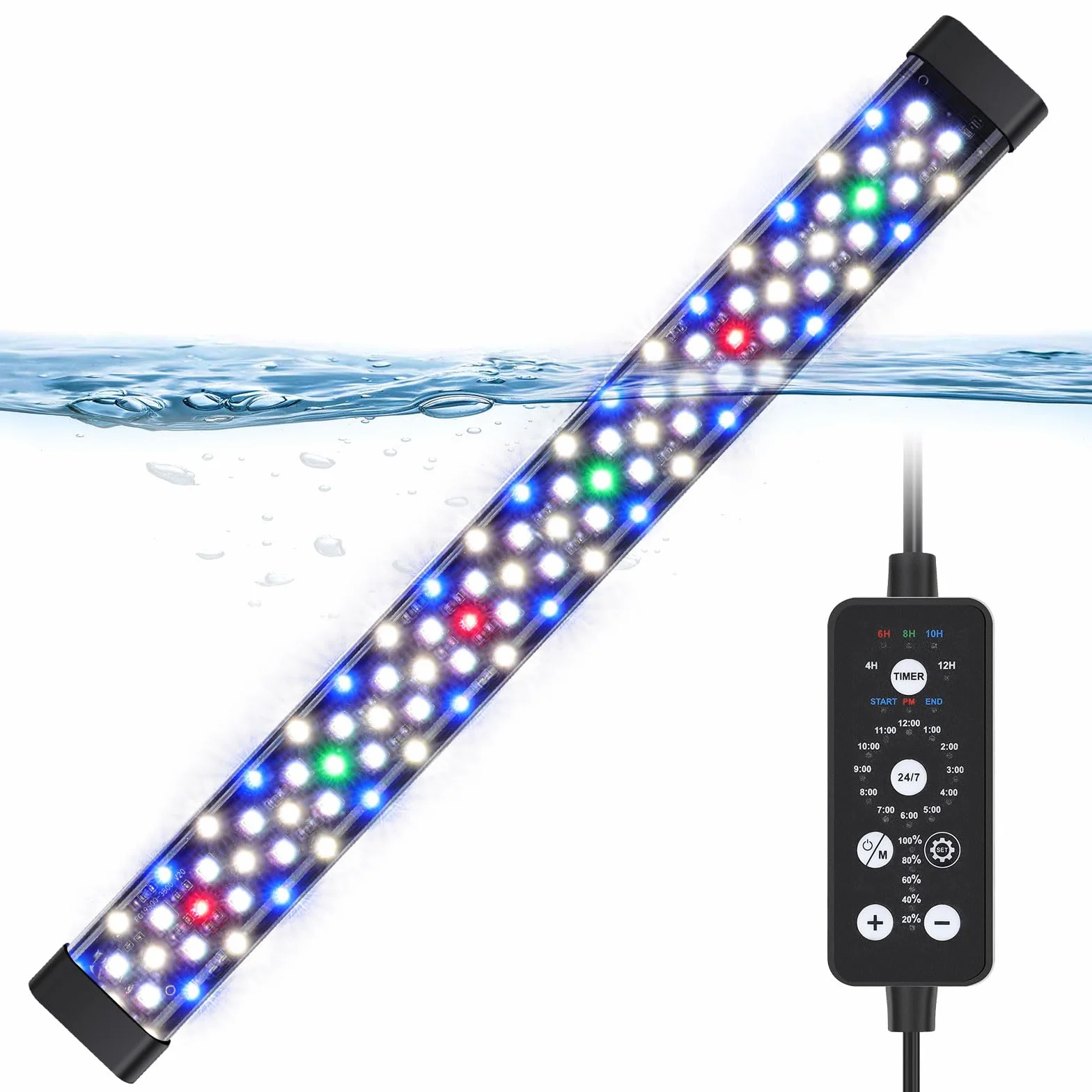 hygger Sommergibile Illuminazione per Acquario,24/7 Spettro Completo Luce LED per Acquario,24W Submersible Lampada Aquarium LED con 9 Colori per Acquario da 71-137cm Tank