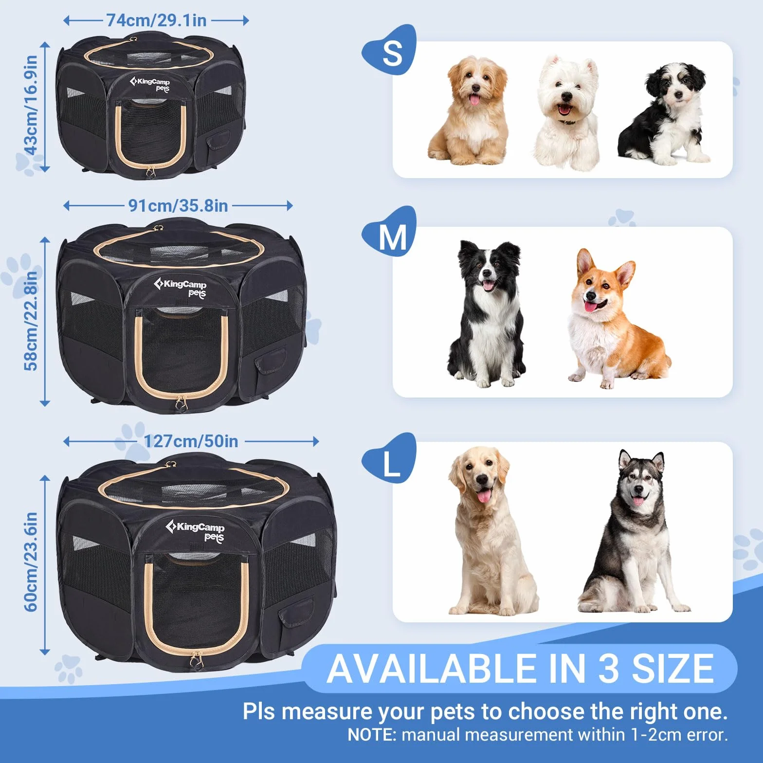 KingCamp Box per Cani Pieghevole 127x127x60 cm Nero