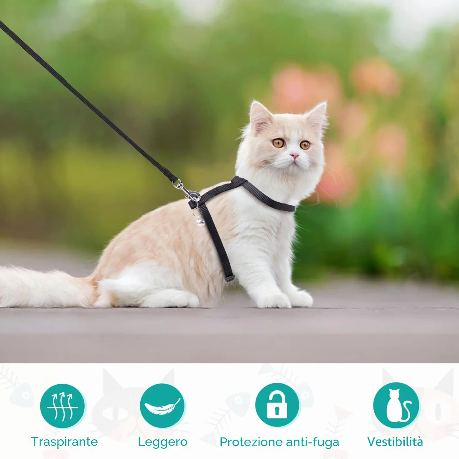 Nobleza Pettorina per Gatti con Guinzaglio Integrato, Imbracatura Regolabile per Gatti Piccoli e Cuccioli, Nero, Size W1.0*L120cm