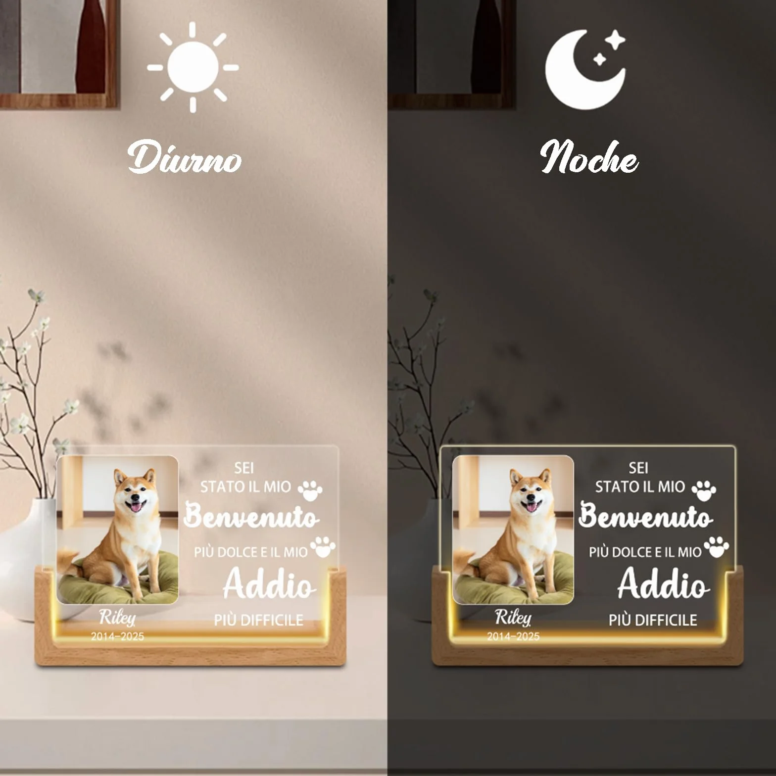 Luminaria Personalizzata per Cani,Lampada LED con Foto & Nome del Cane, Design con Cuore & Impronte, Regalo Commemorativo per la Perdita dell'Animale Domestico con Data (Style D)