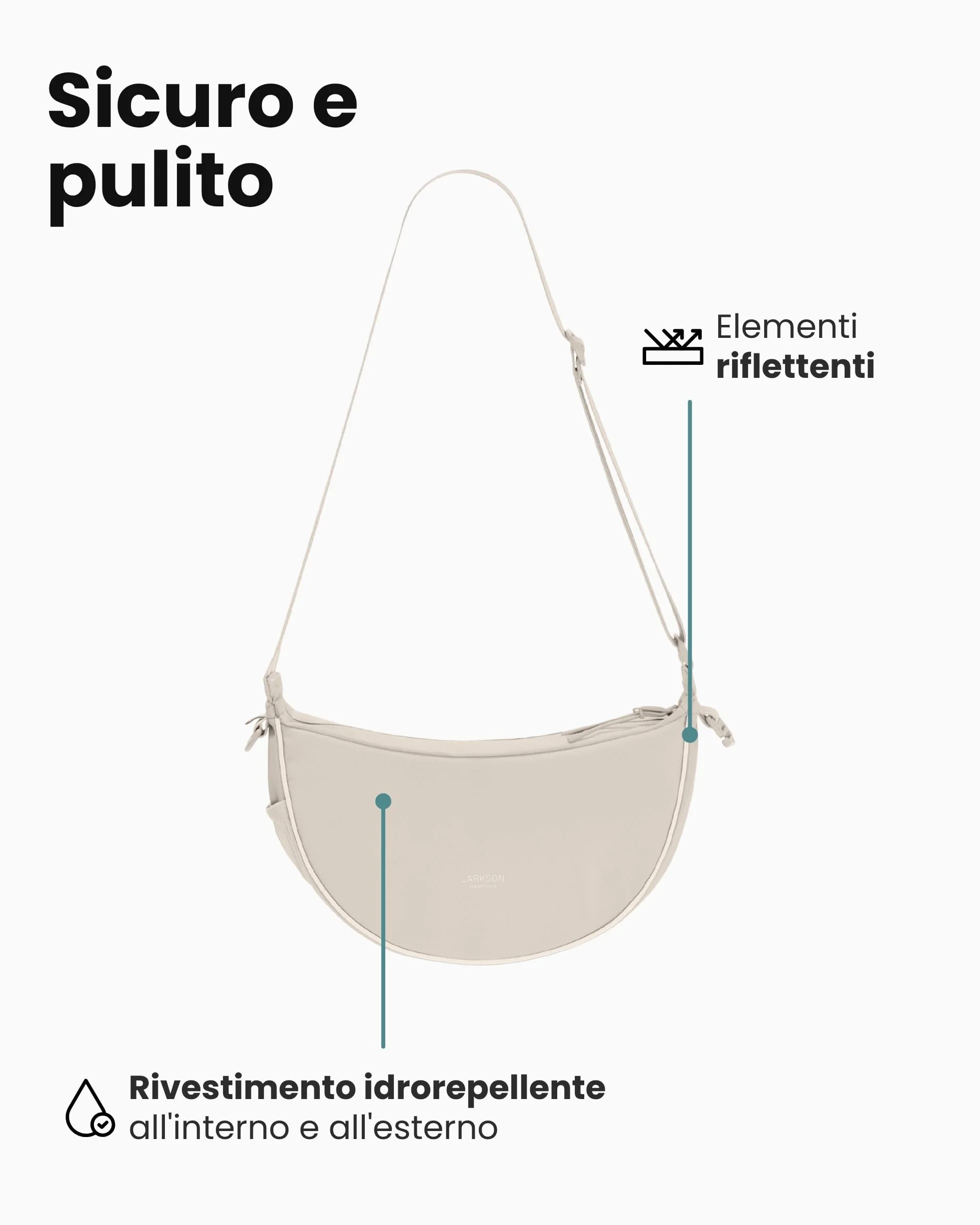 LARKSON Half Moon Bag Borsa per Cani Beige - Fiete - Sacchetti per Addestramento Cani - Tasca Porta Snack con Dispenser di Sacchetti per i Bisogni - Borsa Riflettente per Passeggiate - Idrorepellente