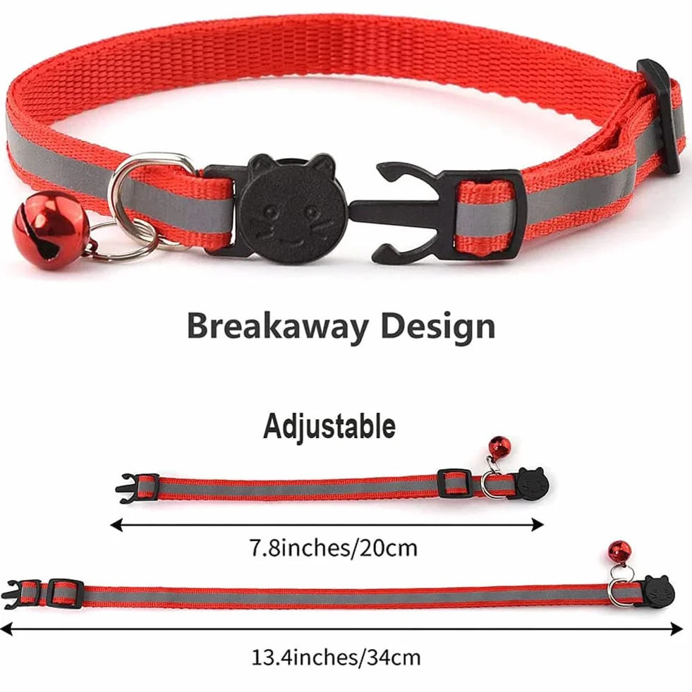 Collare per Gatto Riflettente con Campanella, Sicuro, Nylon, Colori Misti, Collare per Animale Domestico, Collare Rimovibile per Gatto (12)