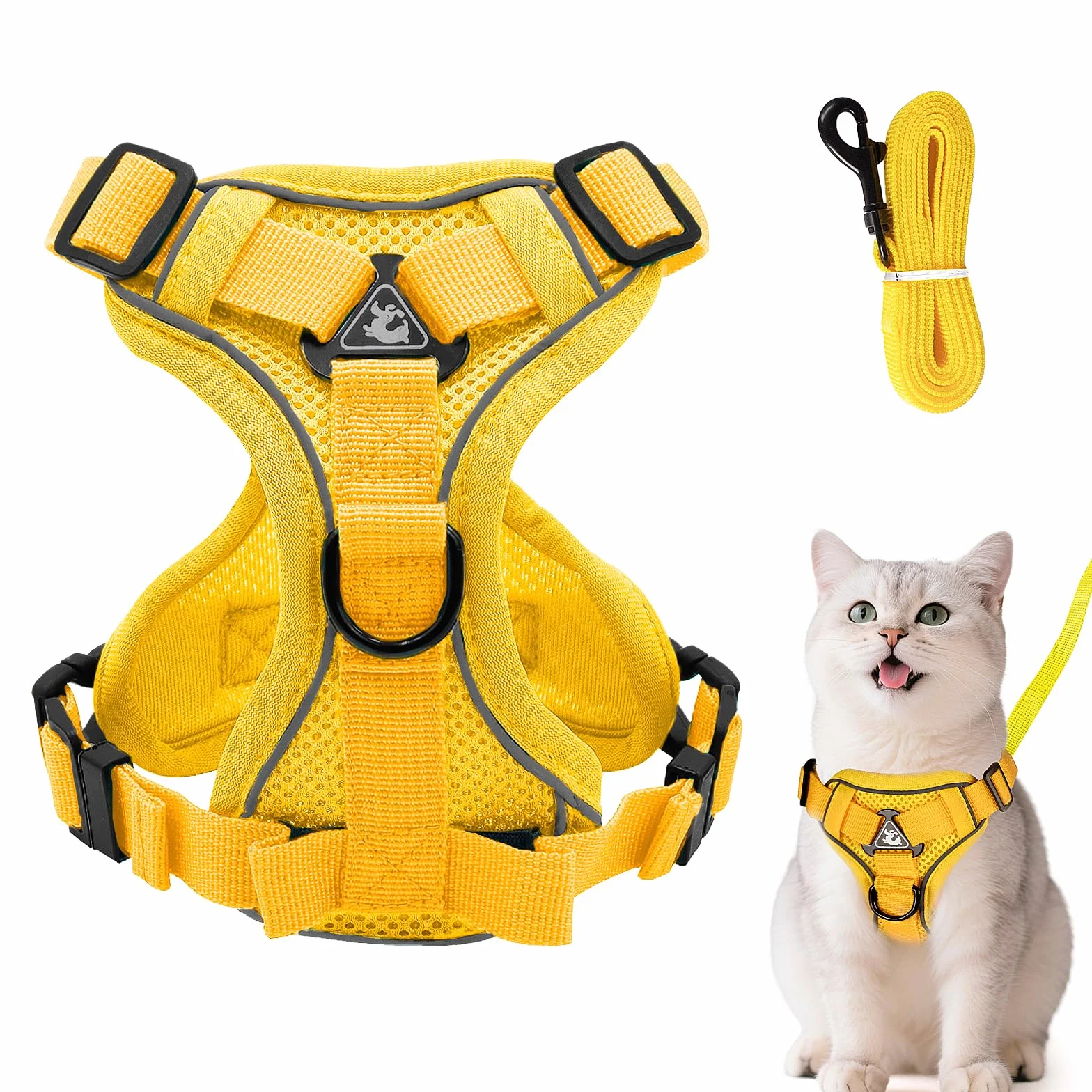 Imbracatura per il petto, regolabile, morbida, anti-fuga, con guinzaglio, per gatto, cane, cucciolo (giallo, taglia L)