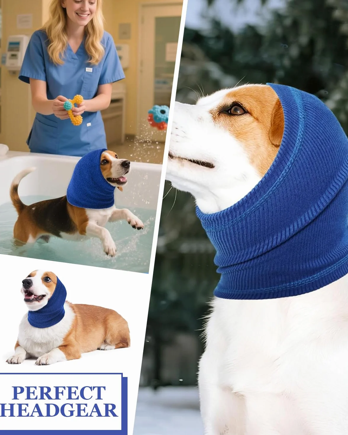 Copriorecchie calmanti per cani protezione dal rumore blu M