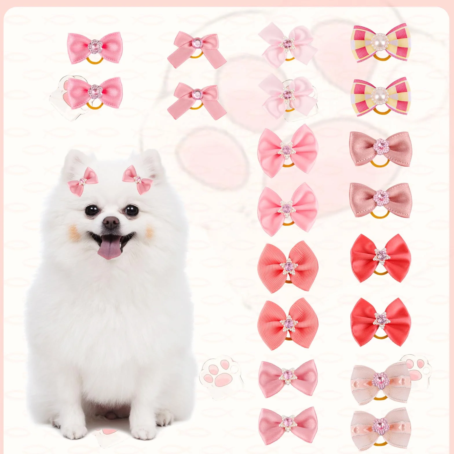 PEUTIER 20pz Fiocchi per Cani con Elastici, Dog Bow Stili Multipli Fiocchi per Capelli per Cani Graziosi Accessori per la Toelettatura per l'Uso Quotidiano degli Animali Domestici Durante Le Vacanze