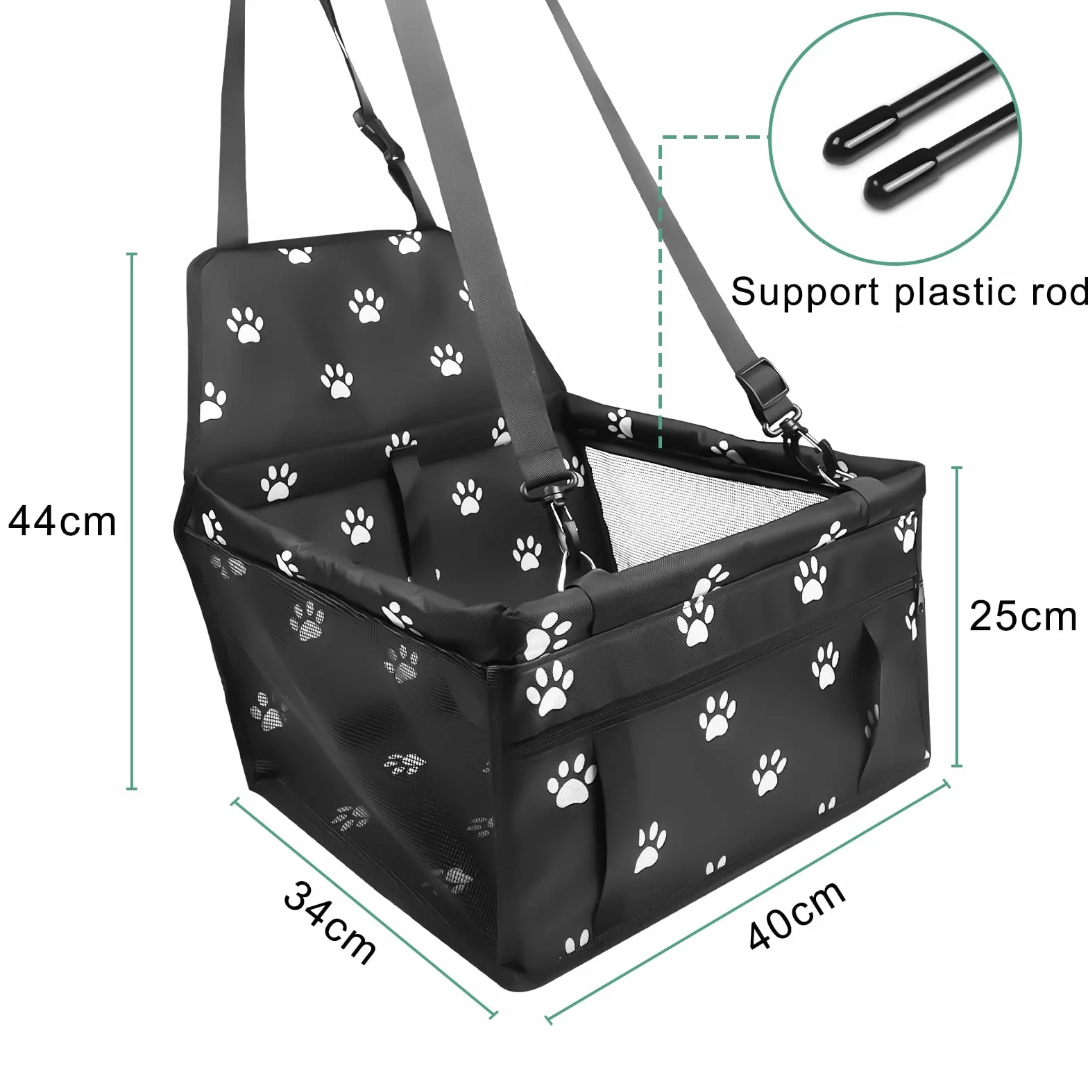 Gvolatee Seggiolino Auto per Cane, Seggiolino Auto per Cani con Cintura di Sicurezza Trasportino per Cani Pieghevolem con Tubo di Supporto 40×34×25cm