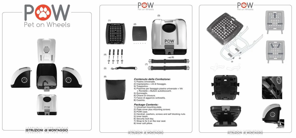 POW Pet Carrier Trasportino per Cani E Gatti da Agganciare A Scooter, Moto, Bicicletta E Adatto Anche in Auto - Nero con Inserti Grigi