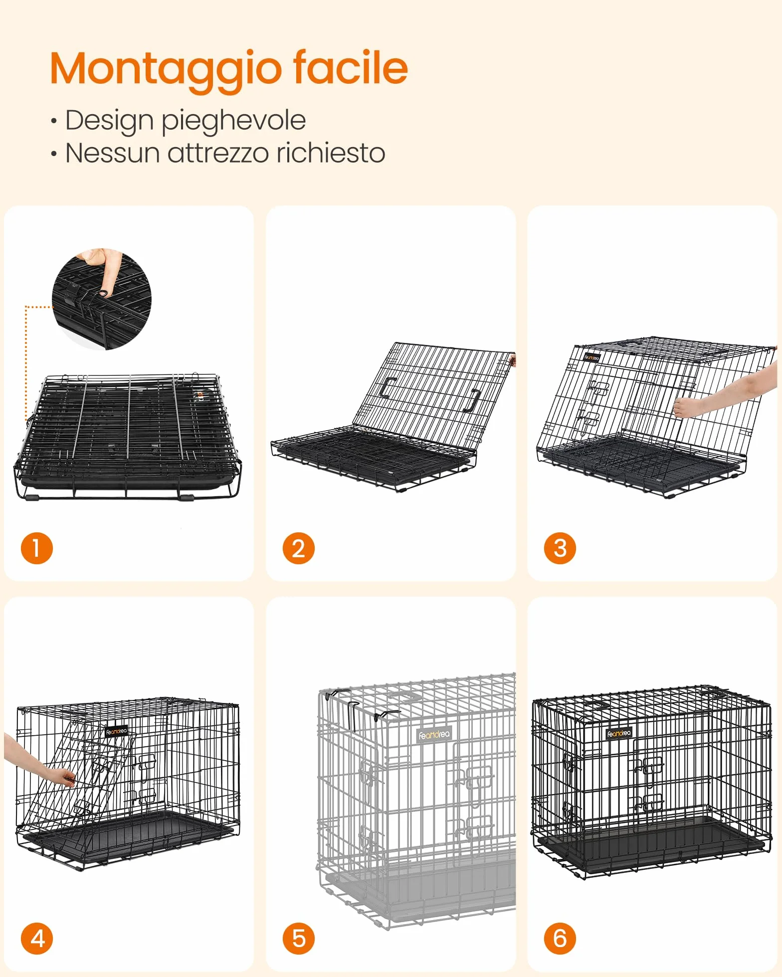 Feandrea Gabbia per Cani Pieghevole XXL 122x74,5x80,5 cm Nero PPD48H