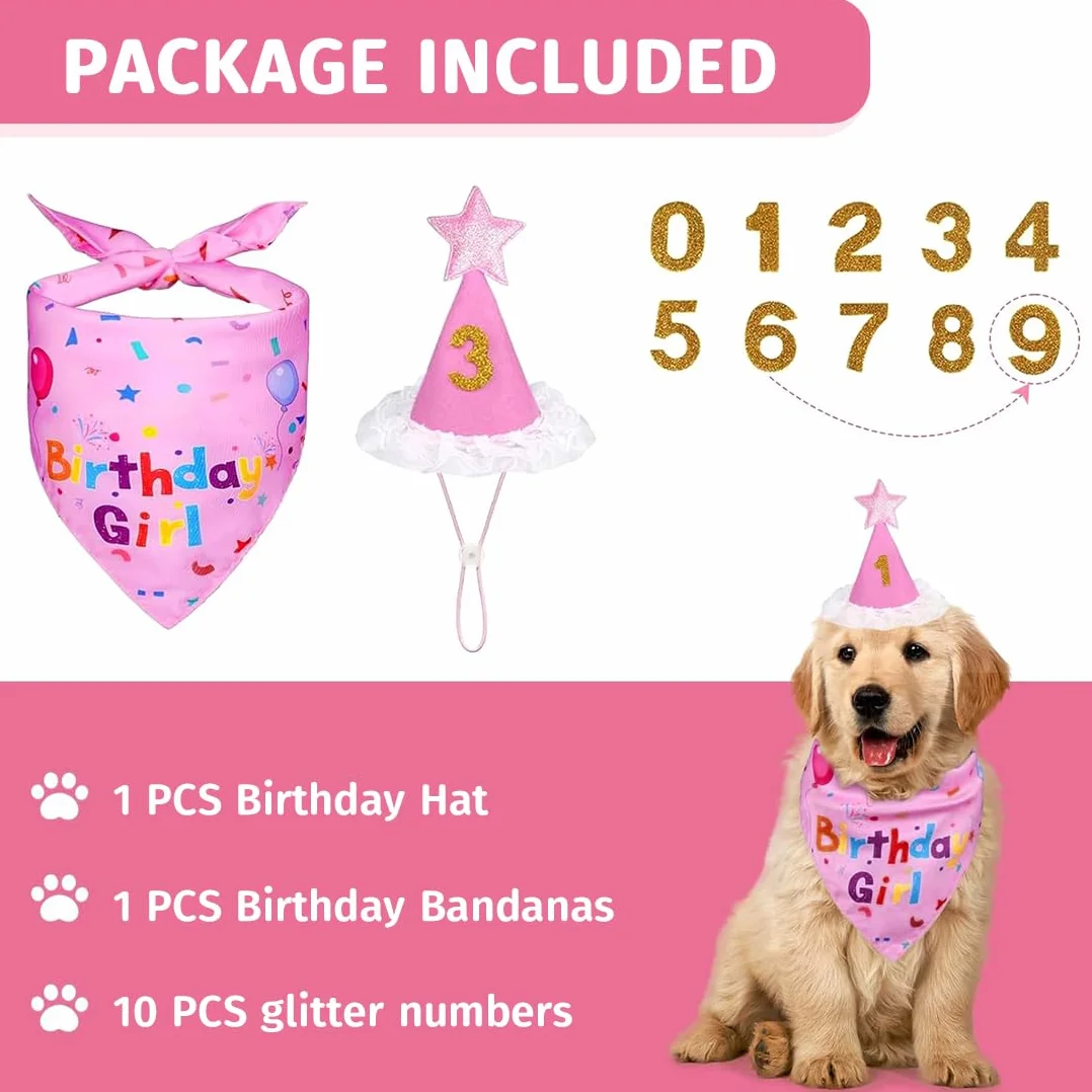 Set per feste di compleanno per cani, bandana e cappello, regalo e decorazione, Rosa