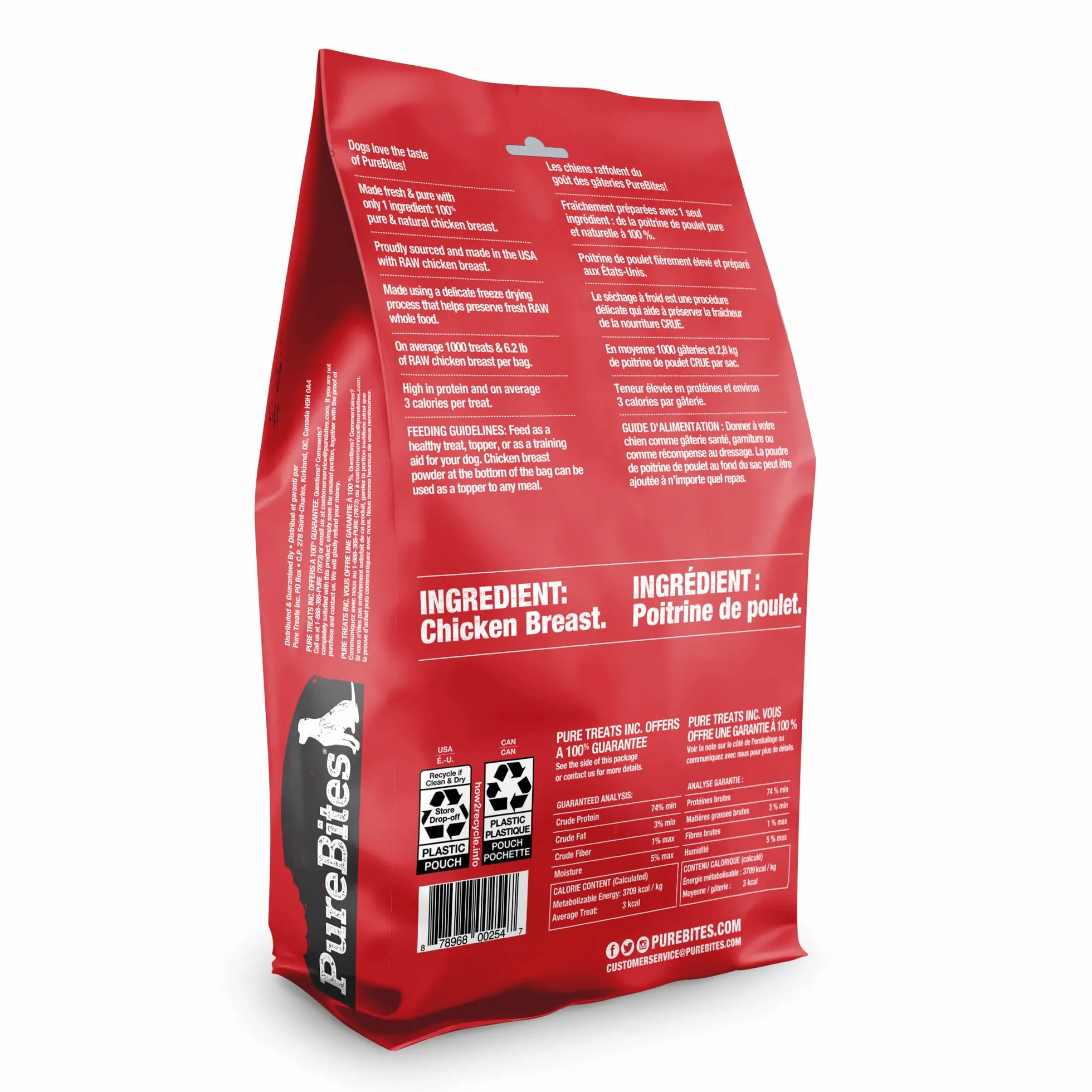 PureBites Dolcetti per cani liofilizzati al pollo, 1 ingrediente, prodotti negli Stati Uniti, 783,8 g